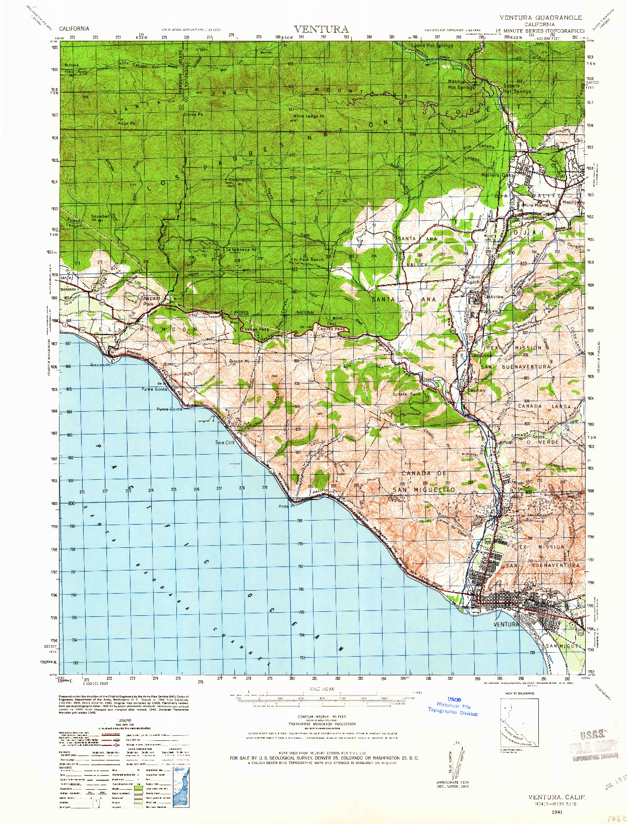 USGS 1:62500-SCALE QUADRANGLE FOR VENTURA, CA 1941