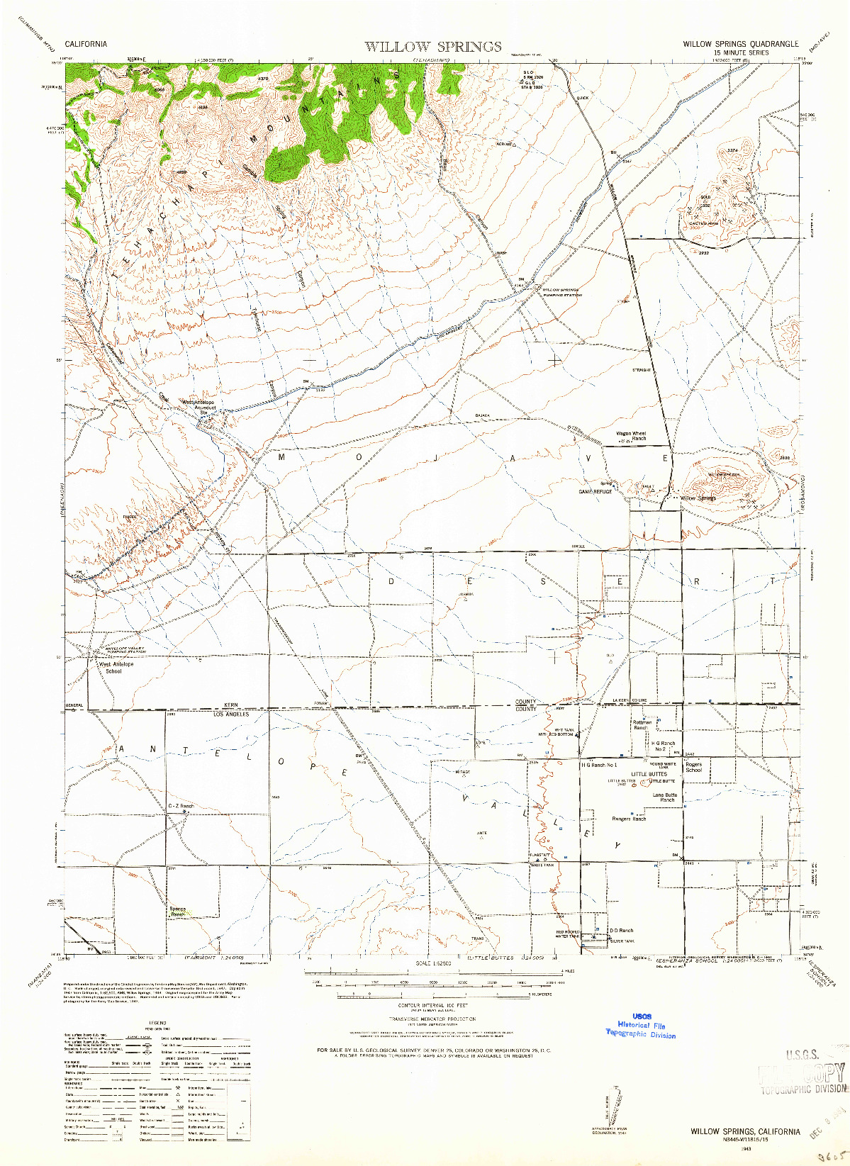 USGS 1:62500-SCALE QUADRANGLE FOR WILLOW SPRINGS, CA 1943