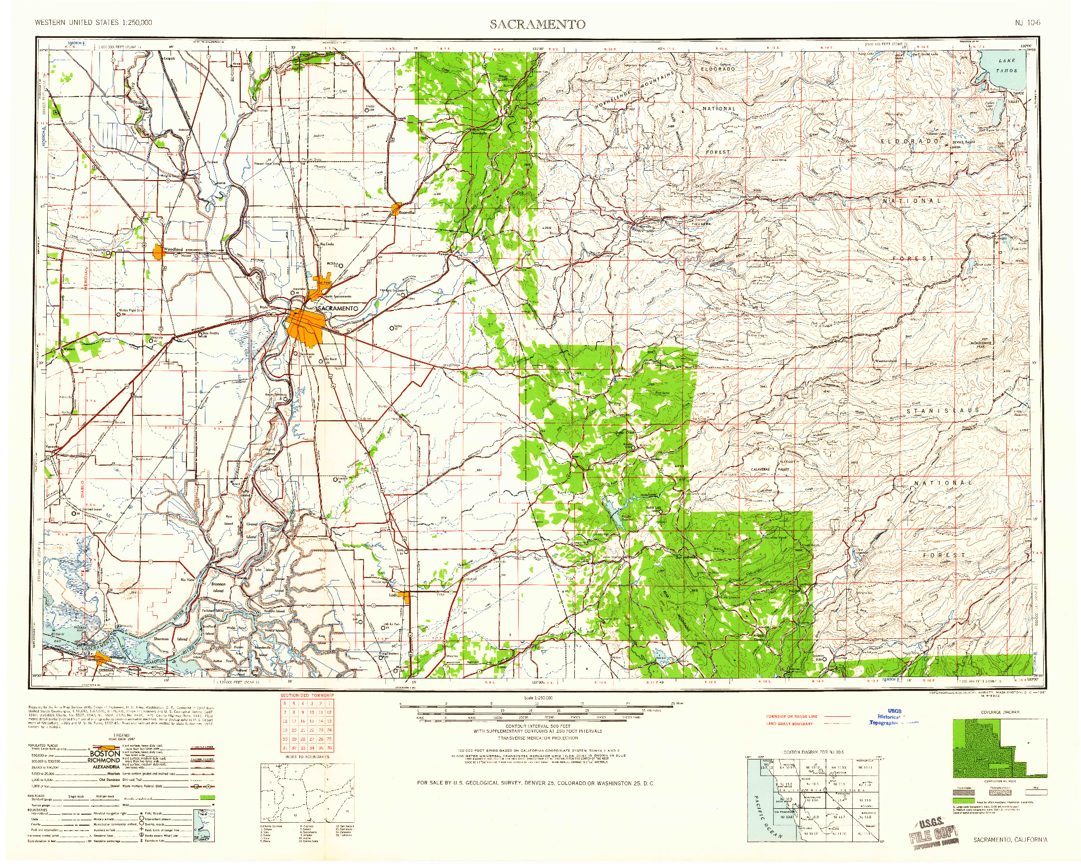 USGS 1:250000-SCALE QUADRANGLE FOR SACRAMENTO, CA 1947