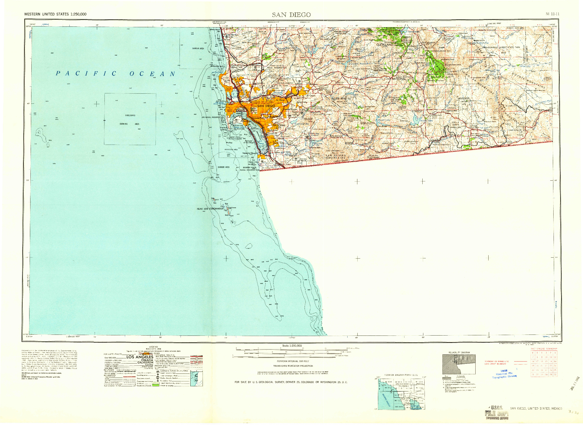 USGS 1:250000-SCALE QUADRANGLE FOR SAN DIEGO, CA 1958