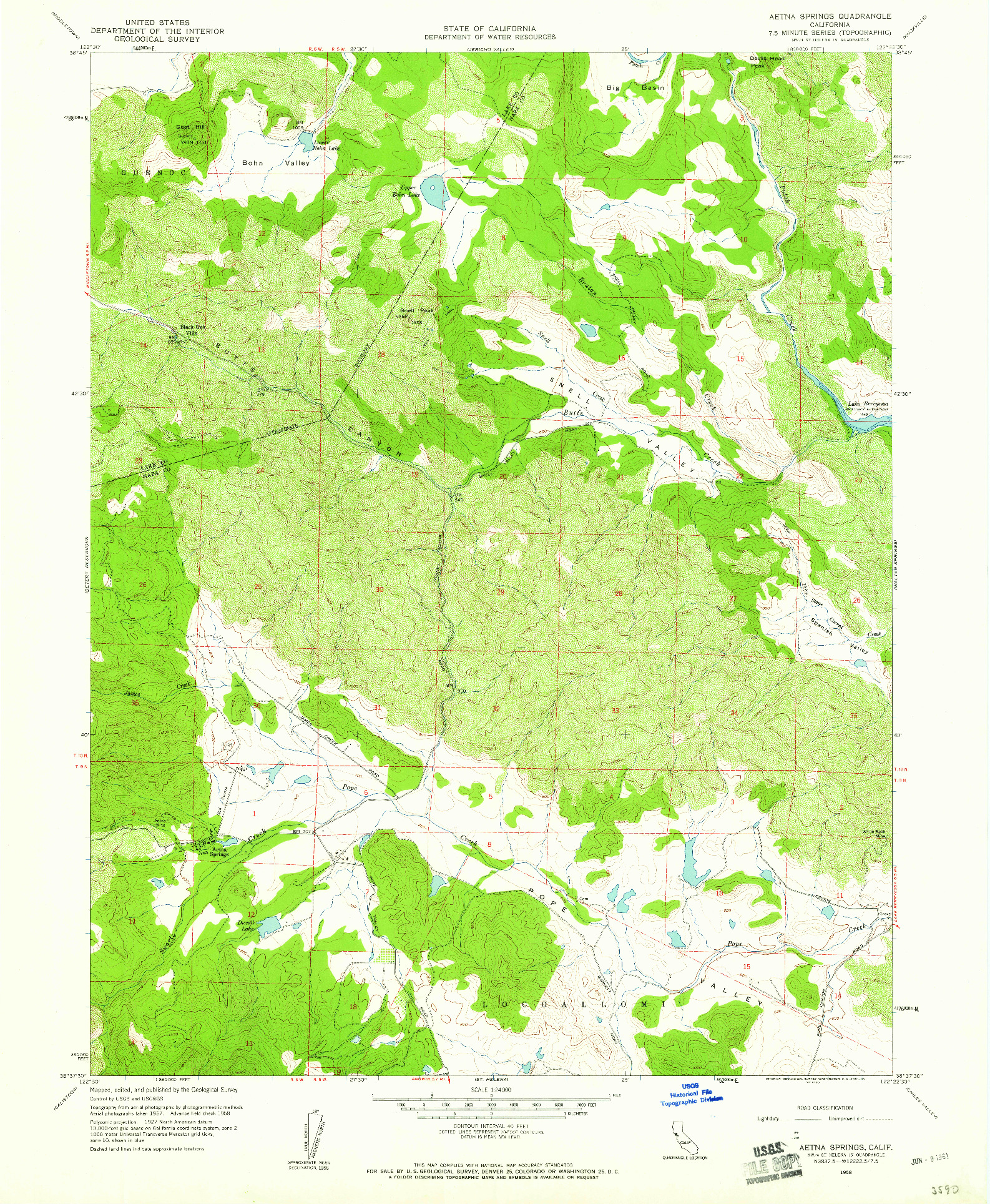 USGS 1:24000-SCALE QUADRANGLE FOR AETNA SPRINGS, CA 1958