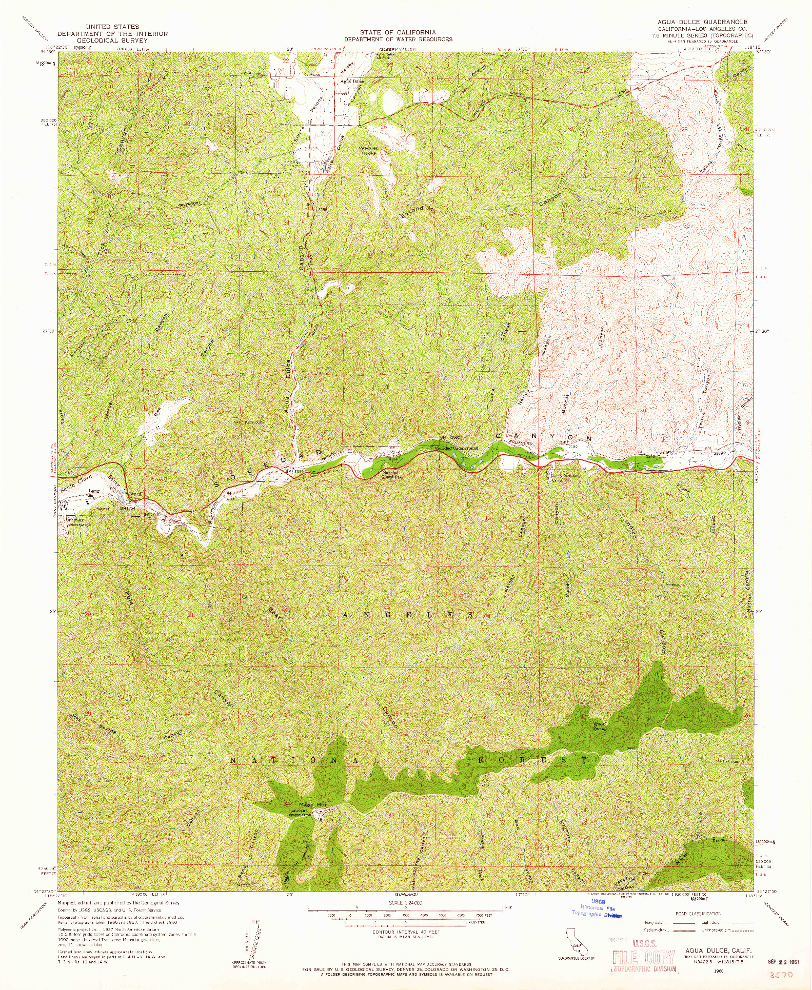 USGS 1:24000-SCALE QUADRANGLE FOR AGUA DULCE, CA 1960