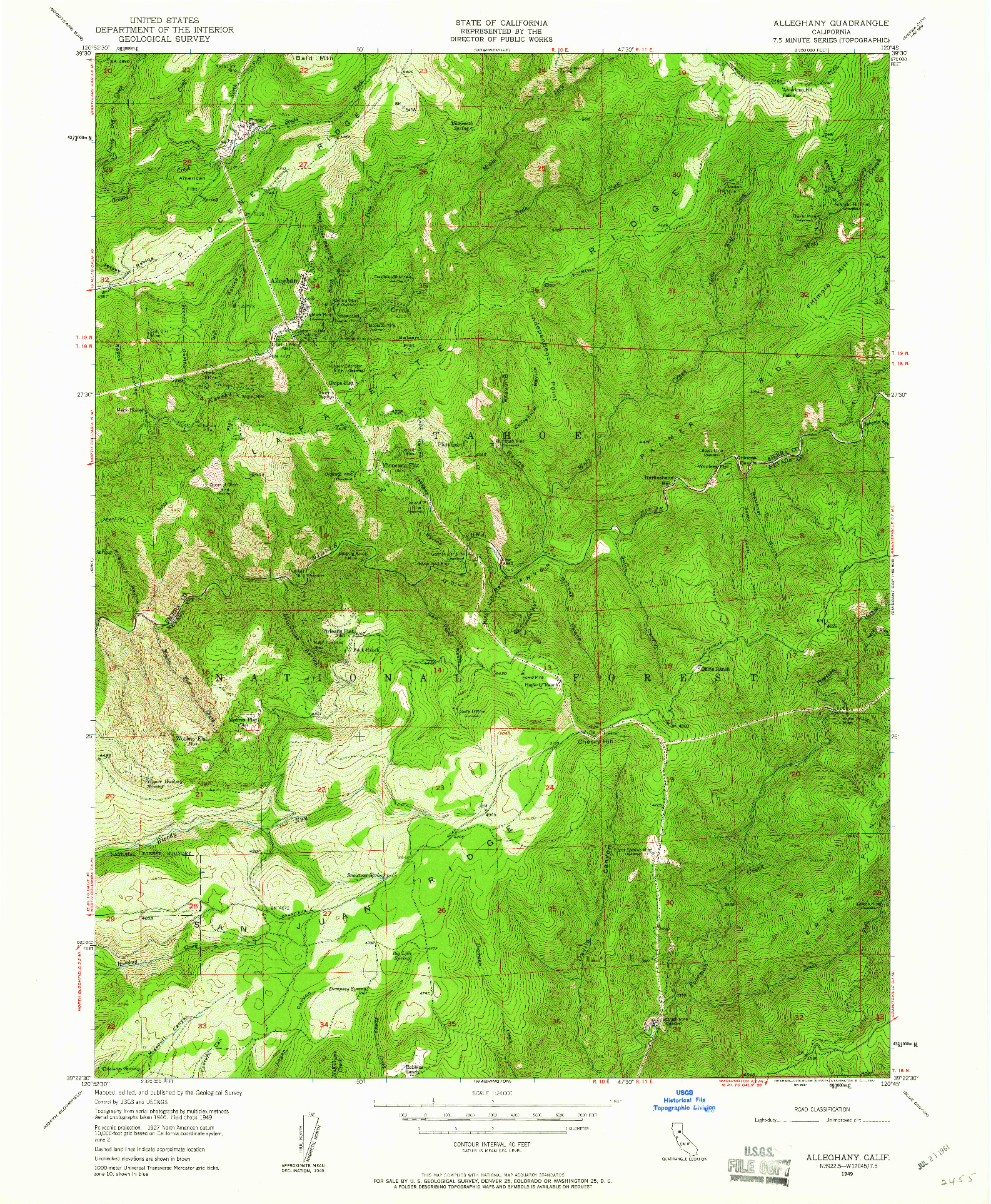 USGS 1:24000-SCALE QUADRANGLE FOR ALLEGHANY, CA 1949