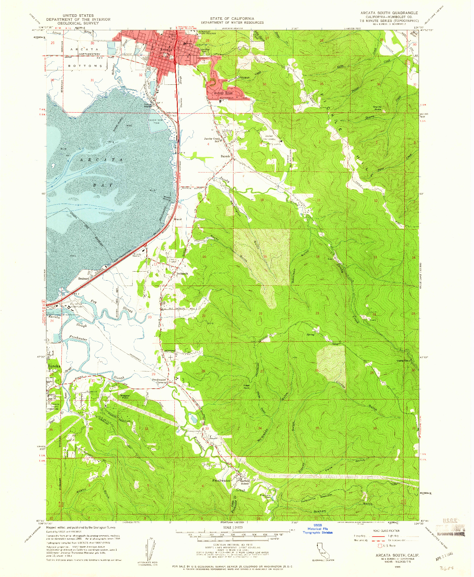 USGS 1:24000-SCALE QUADRANGLE FOR ARCATA SOUTH, CA 1959