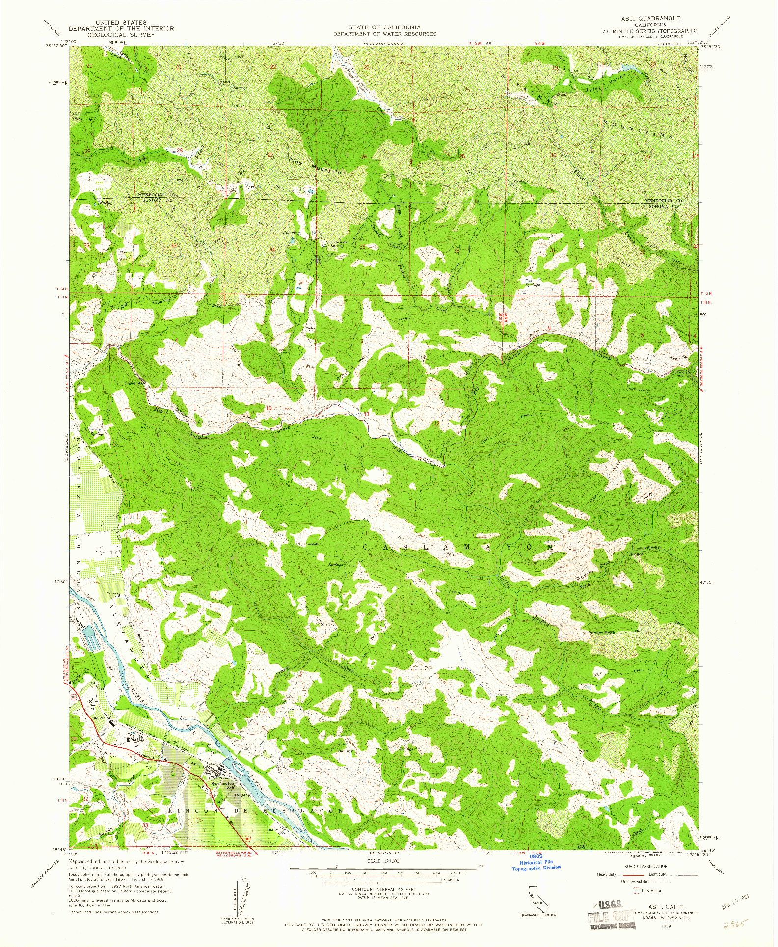 USGS 1:24000-SCALE QUADRANGLE FOR ASTI, CA 1959