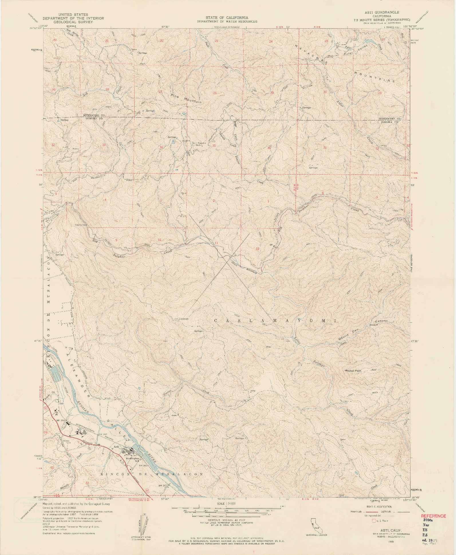 USGS 1:24000-SCALE QUADRANGLE FOR ASTI, CA 1959