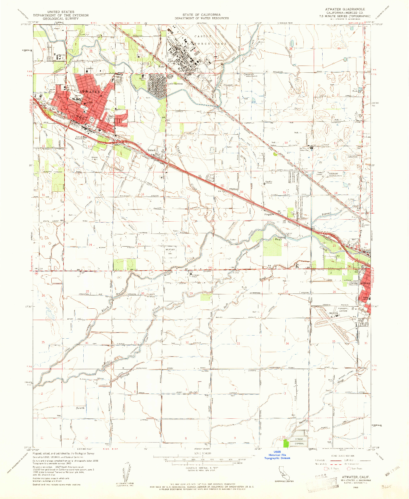 USGS 1:24000-SCALE QUADRANGLE FOR ATWATER, CA 1960