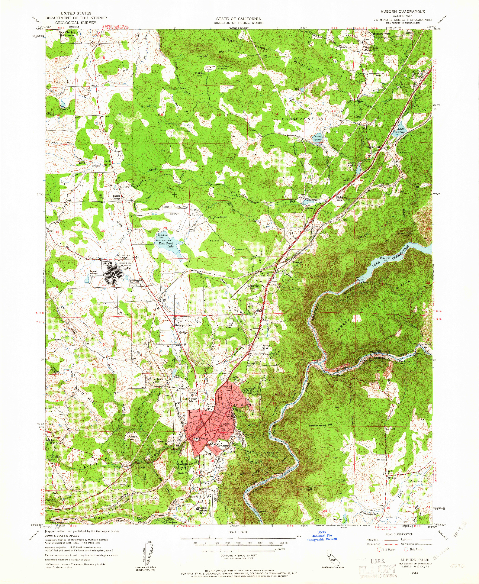 USGS 1:24000-SCALE QUADRANGLE FOR AUBURN, CA 1953