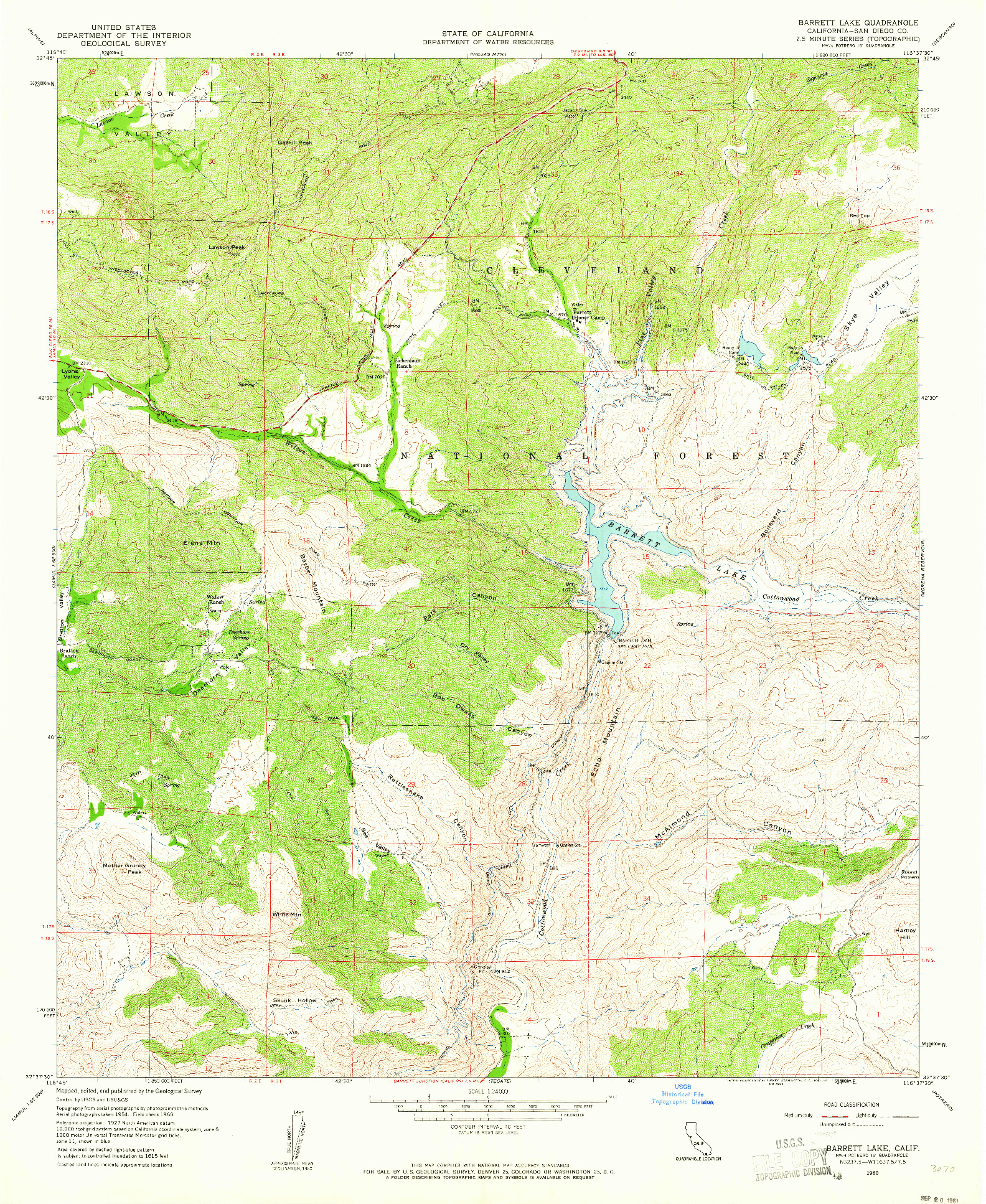 USGS 1:24000-SCALE QUADRANGLE FOR BARRETT LAKE, CA 1960