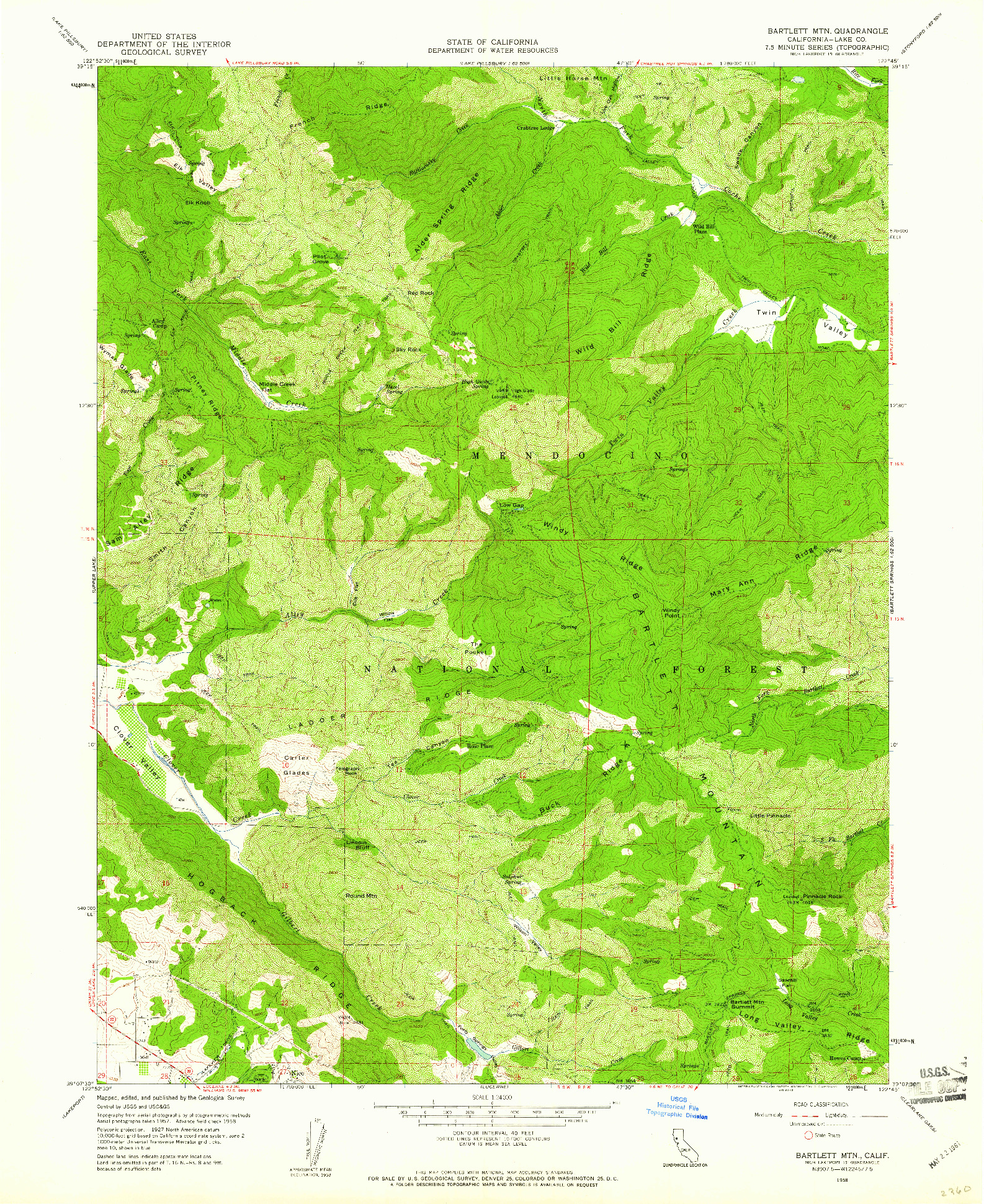 USGS 1:24000-SCALE QUADRANGLE FOR BARTLETT MTN, CA 1958