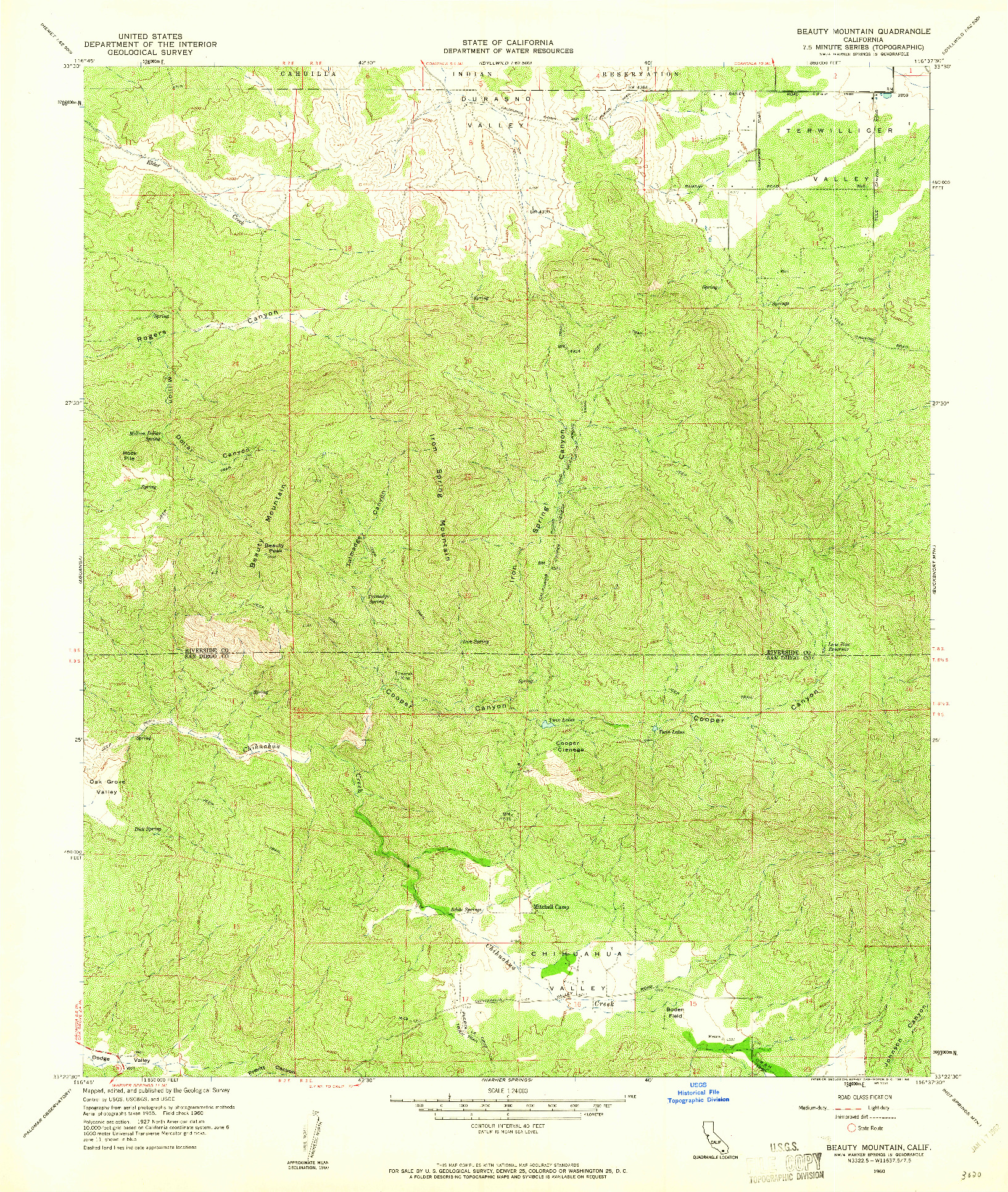 USGS 1:24000-SCALE QUADRANGLE FOR BEAUTY MOUNTAIN, CA 1960
