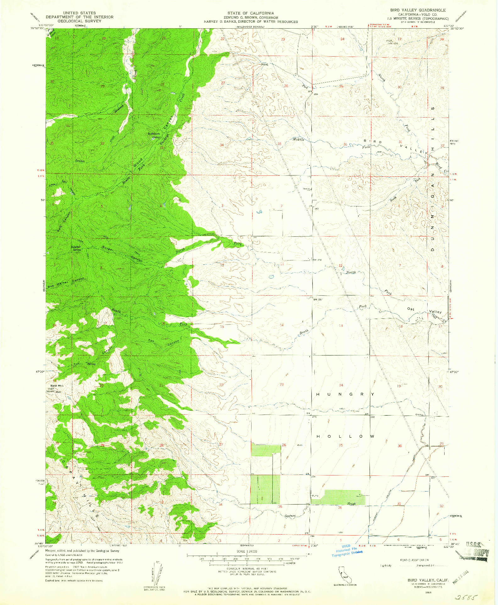 USGS 1:24000-SCALE QUADRANGLE FOR BIRD VALLEY, CA 1959