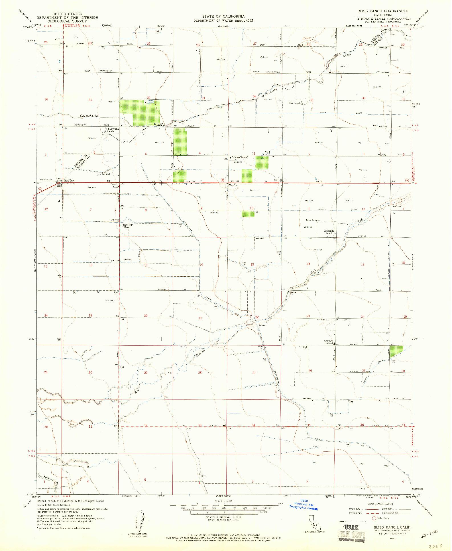 USGS 1:24000-SCALE QUADRANGLE FOR BLISS RANCH, CA 1960
