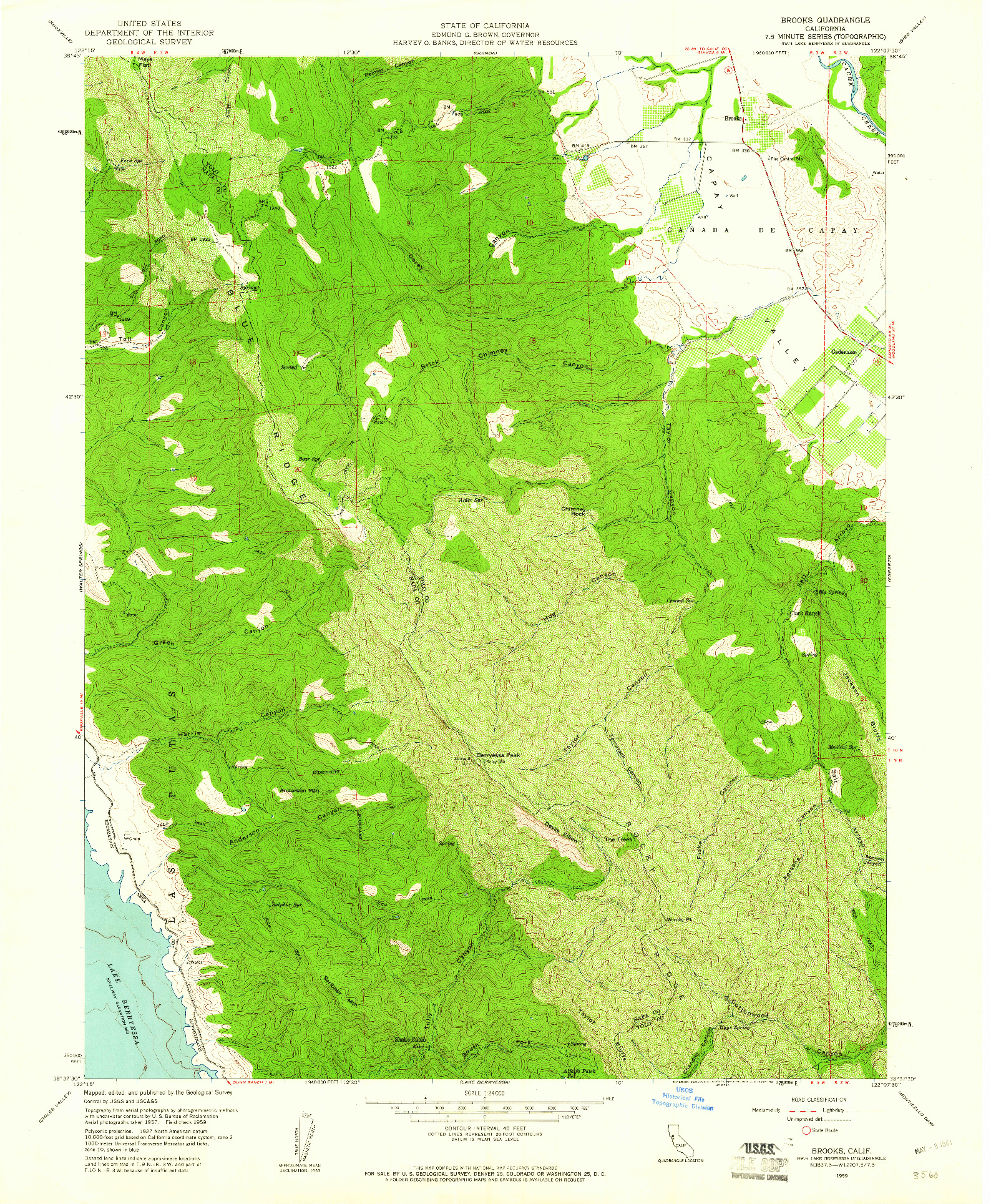 USGS 1:24000-SCALE QUADRANGLE FOR BROOKS, CA 1959