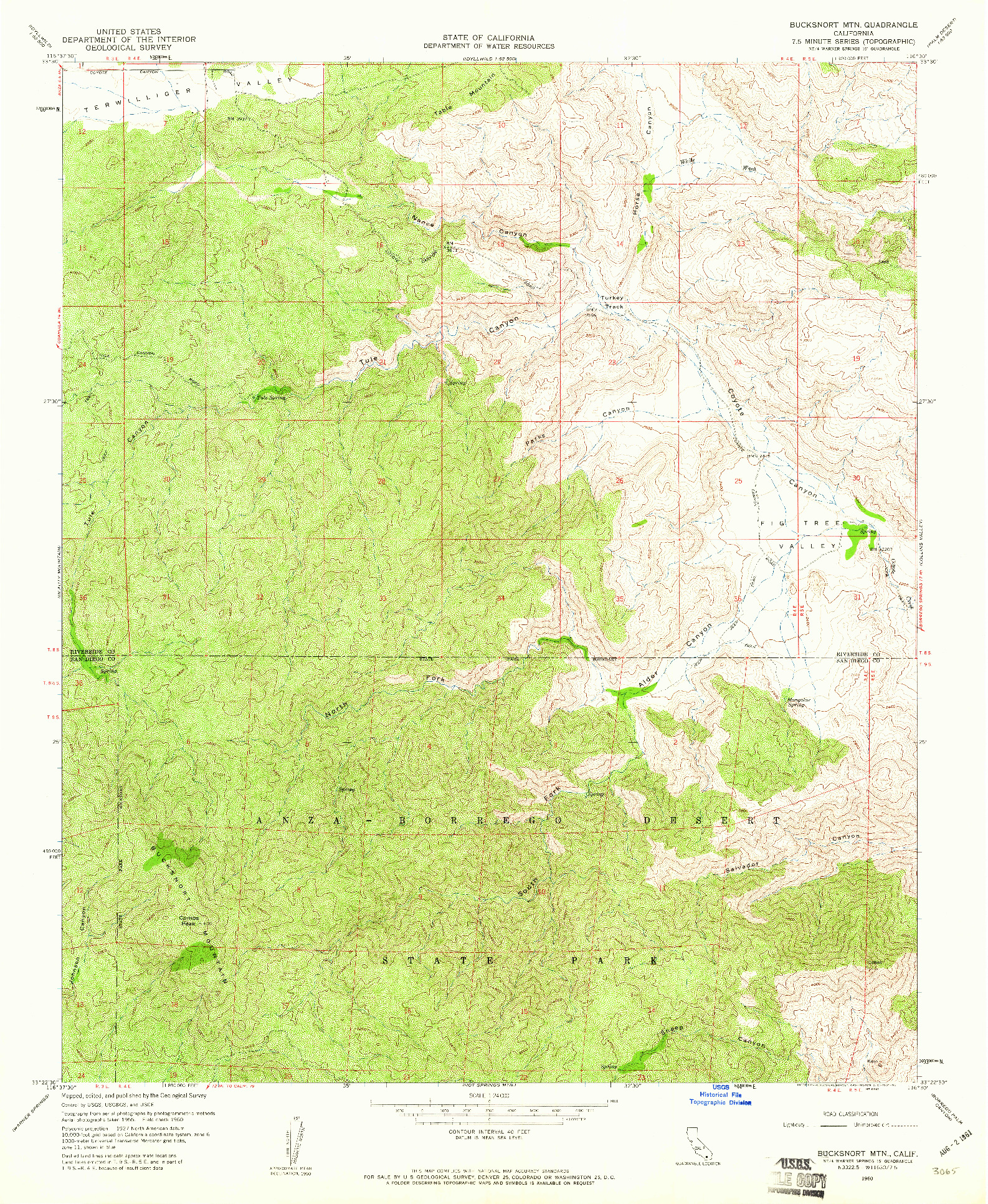 USGS 1:24000-SCALE QUADRANGLE FOR BUCKSNORT MTN, CA 1960