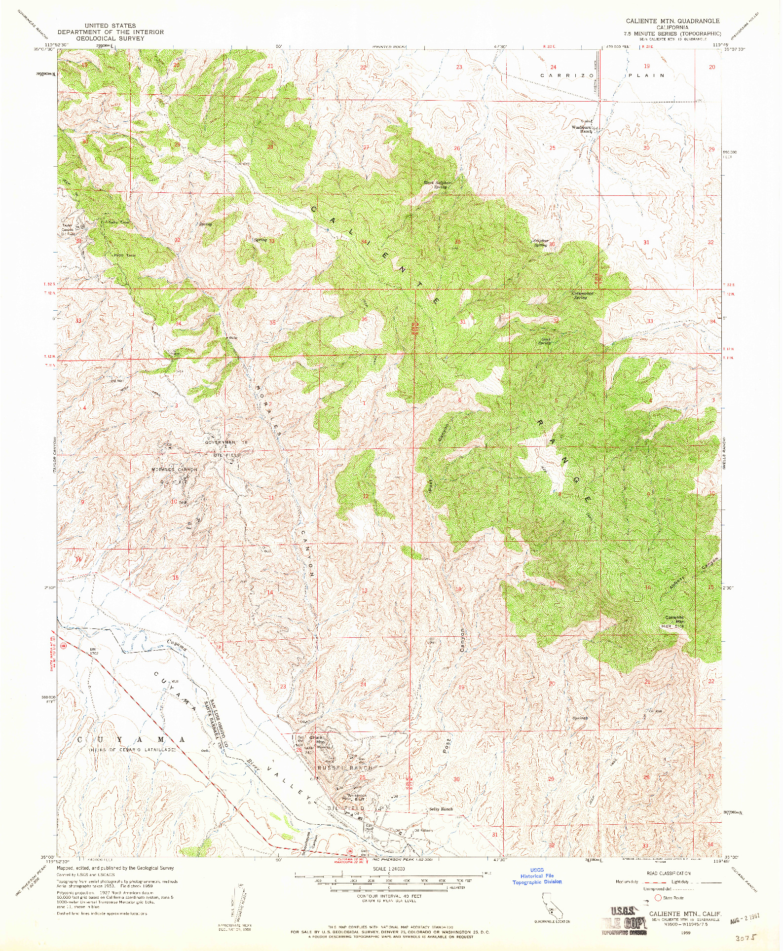 USGS 1:24000-SCALE QUADRANGLE FOR CALIENTE MTN, CA 1959