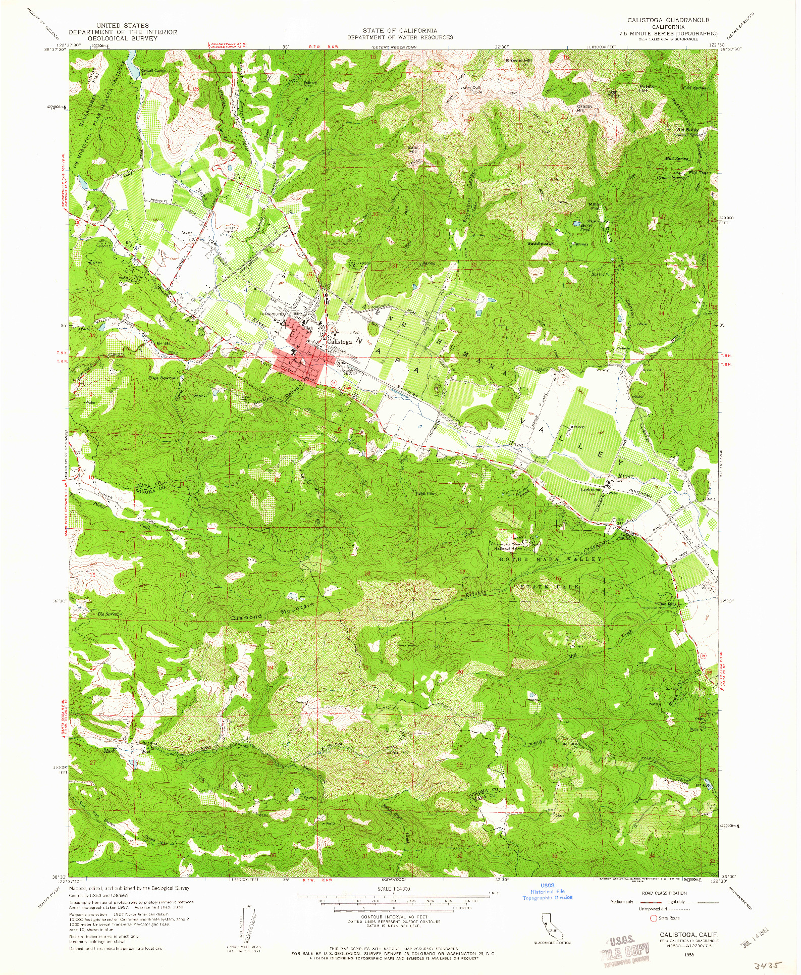 USGS 1:24000-SCALE QUADRANGLE FOR CALISTOGA, CA 1958