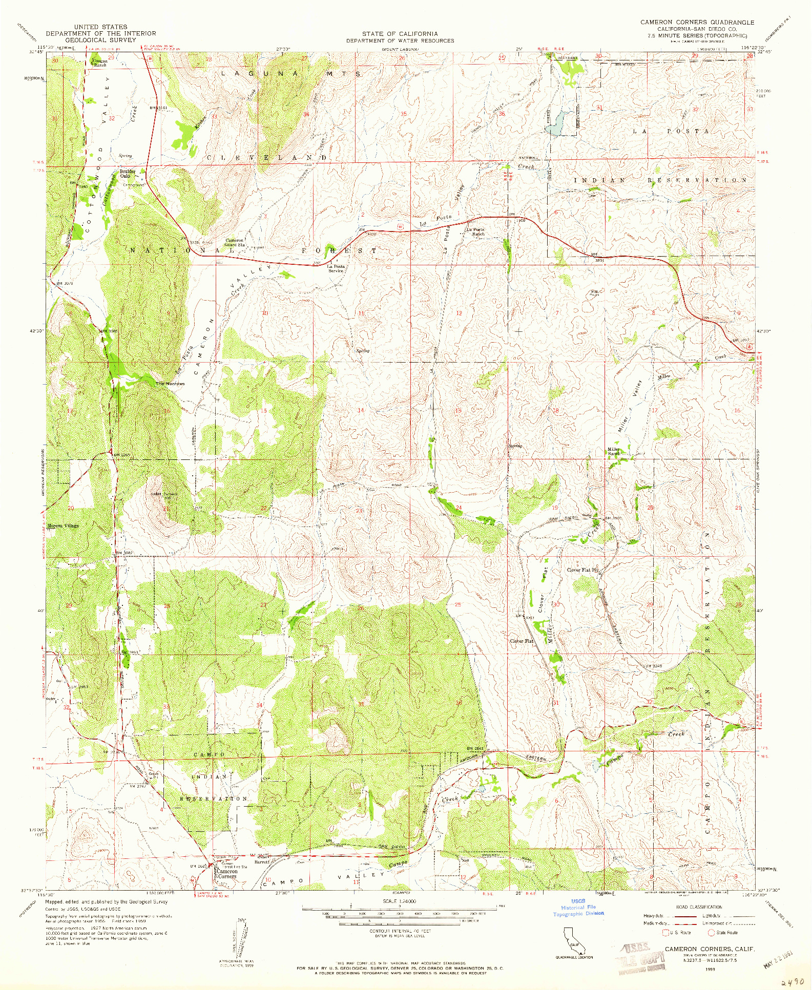 USGS 1:24000-SCALE QUADRANGLE FOR CAMERON CORNERS, CA 1959