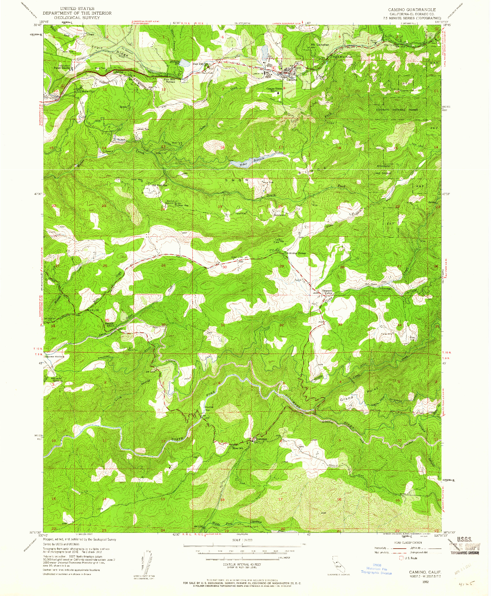 USGS 1:24000-SCALE QUADRANGLE FOR CAMINO, CA 1952