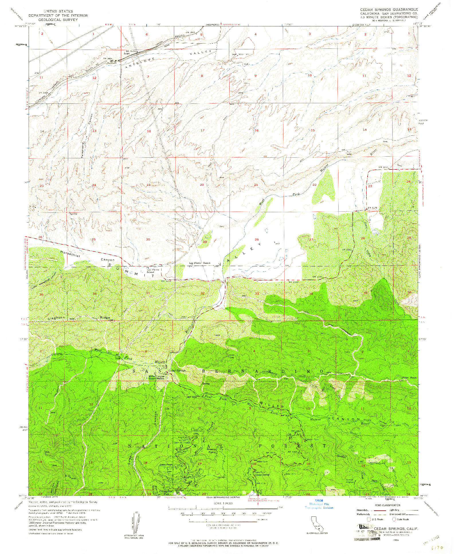 USGS 1:24000-SCALE QUADRANGLE FOR CEDAR SPRINGS, CA 1956