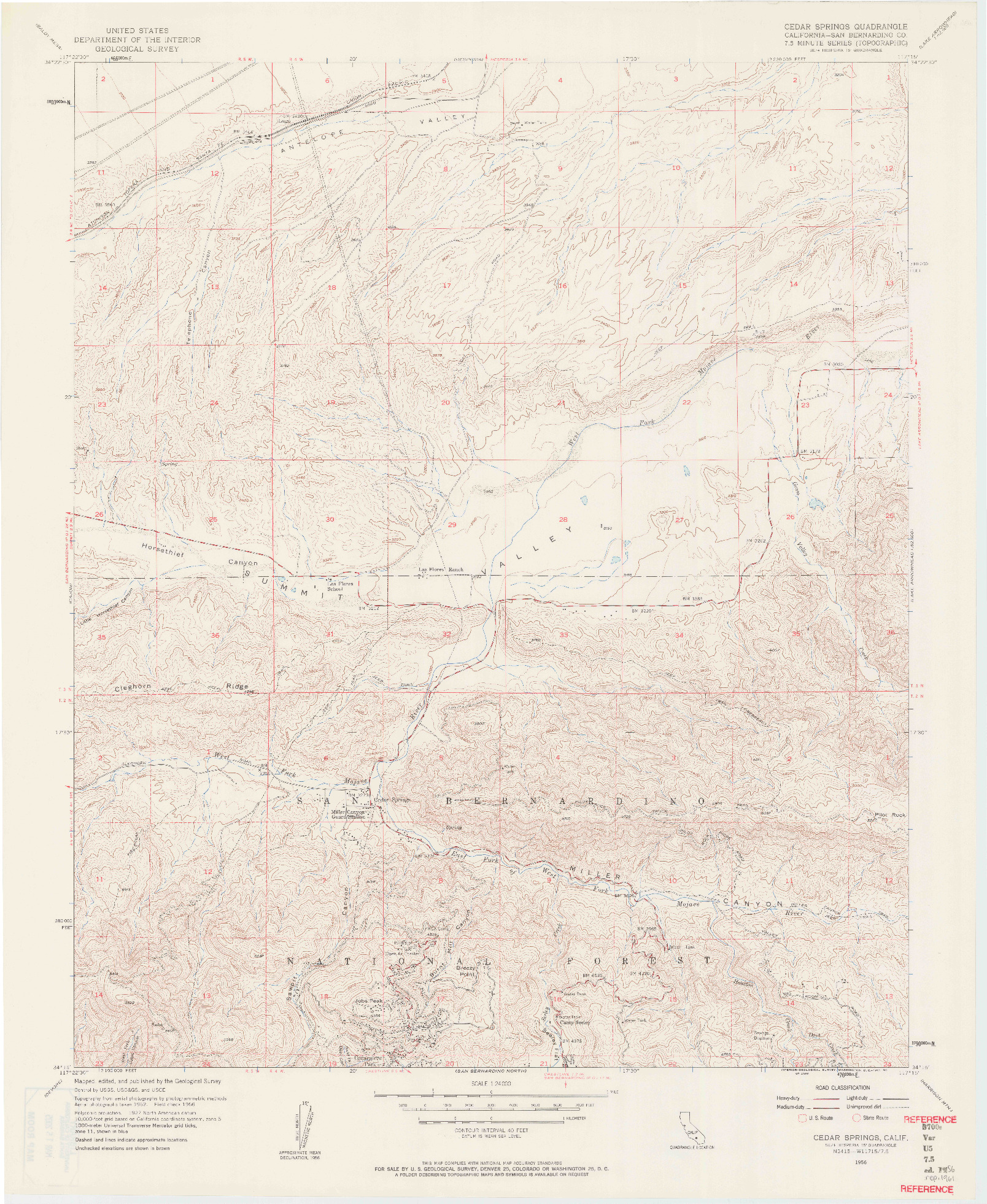 USGS 1:24000-SCALE QUADRANGLE FOR CEDAR SPRINGS, CA 1956