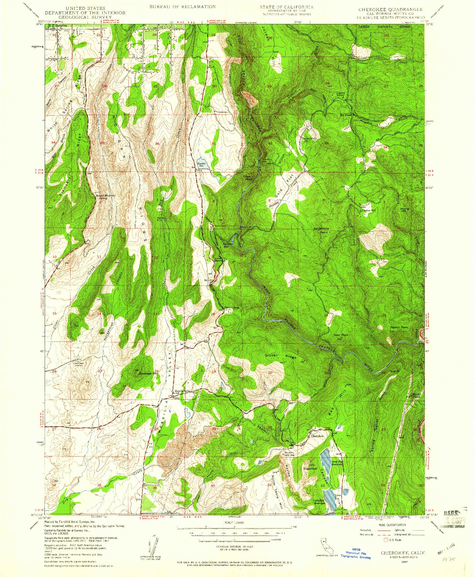 USGS 1:24000-SCALE QUADRANGLE FOR CHEROKEE, CA 1947