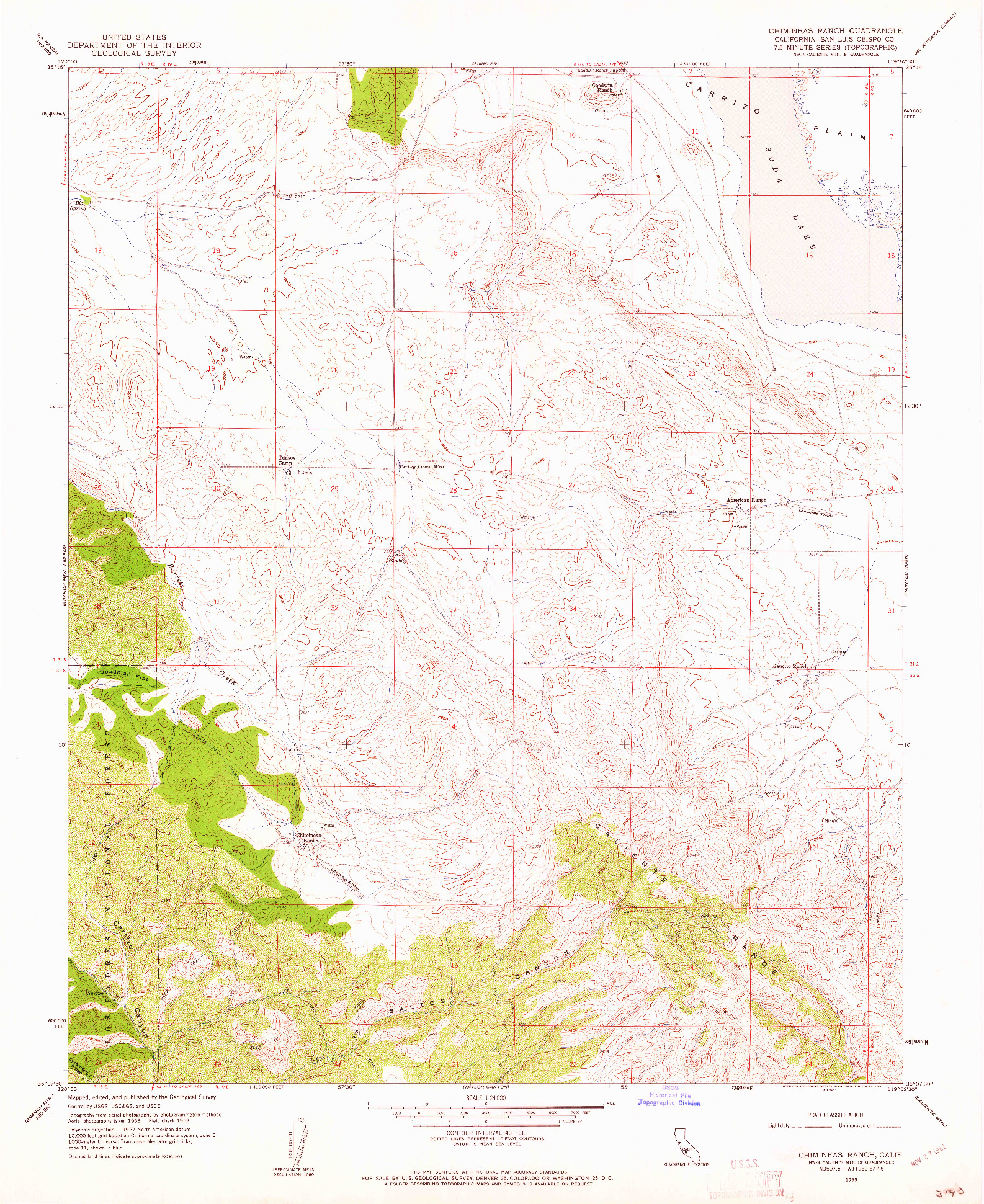 USGS 1:24000-SCALE QUADRANGLE FOR CHIMINEAS RANCH, CA 1959