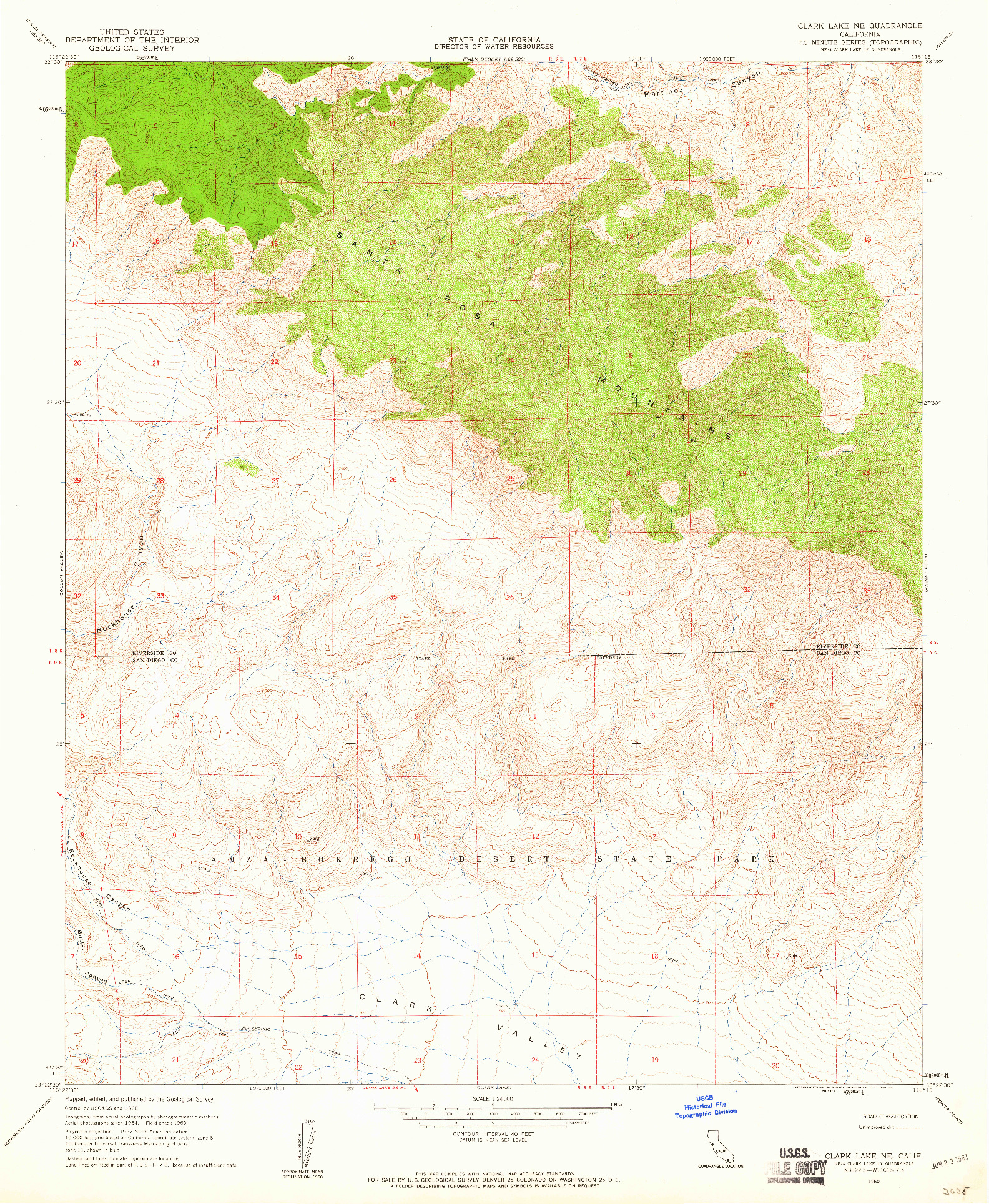 USGS 1:24000-SCALE QUADRANGLE FOR CLARK LAKE NE, CA 1960