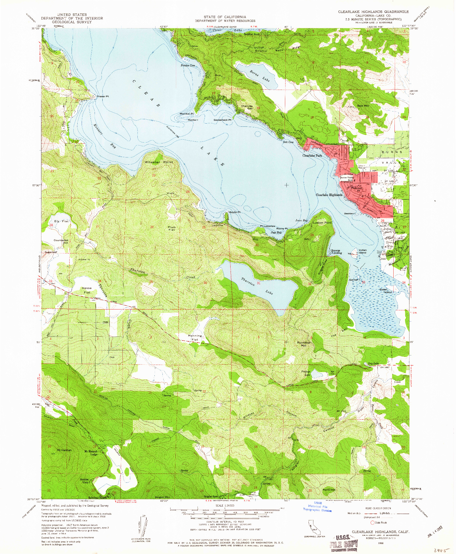 USGS 1:24000-SCALE QUADRANGLE FOR CLEARLAKE HIGHLANDS, CA 1958