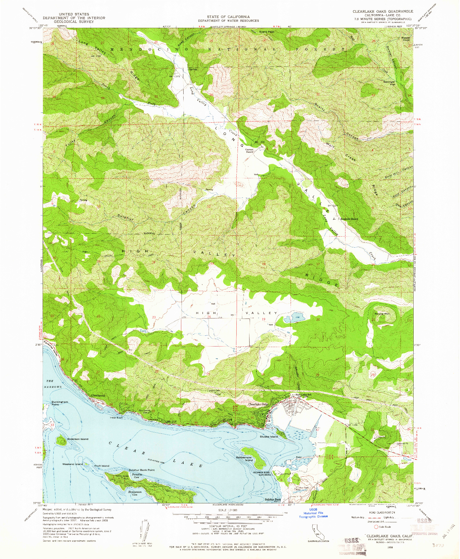 USGS 1:24000-SCALE QUADRANGLE FOR CLEARLAKE OAKS, CA 1958