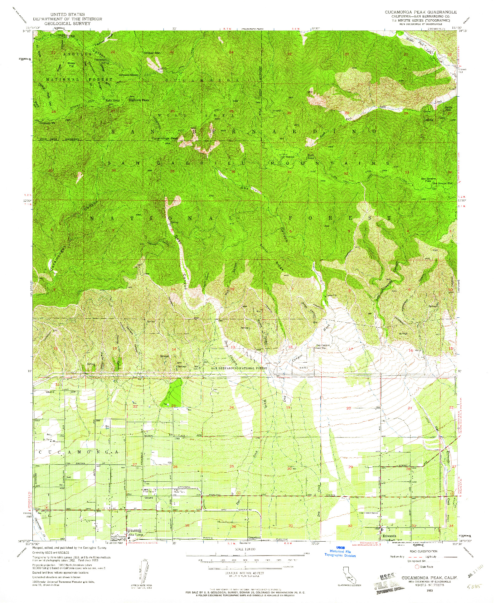 USGS 1:24000-SCALE QUADRANGLE FOR CUCAMONGA PEAK, CA 1953