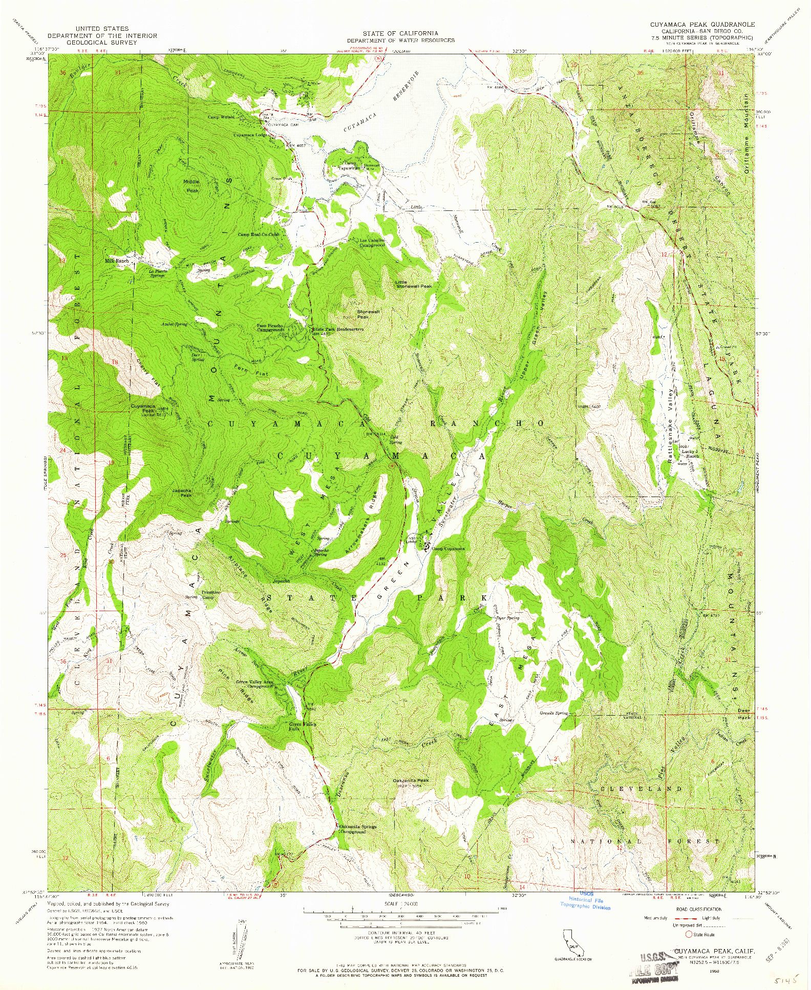 USGS 1:24000-SCALE QUADRANGLE FOR CUYAMACA PEAK, CA 1960