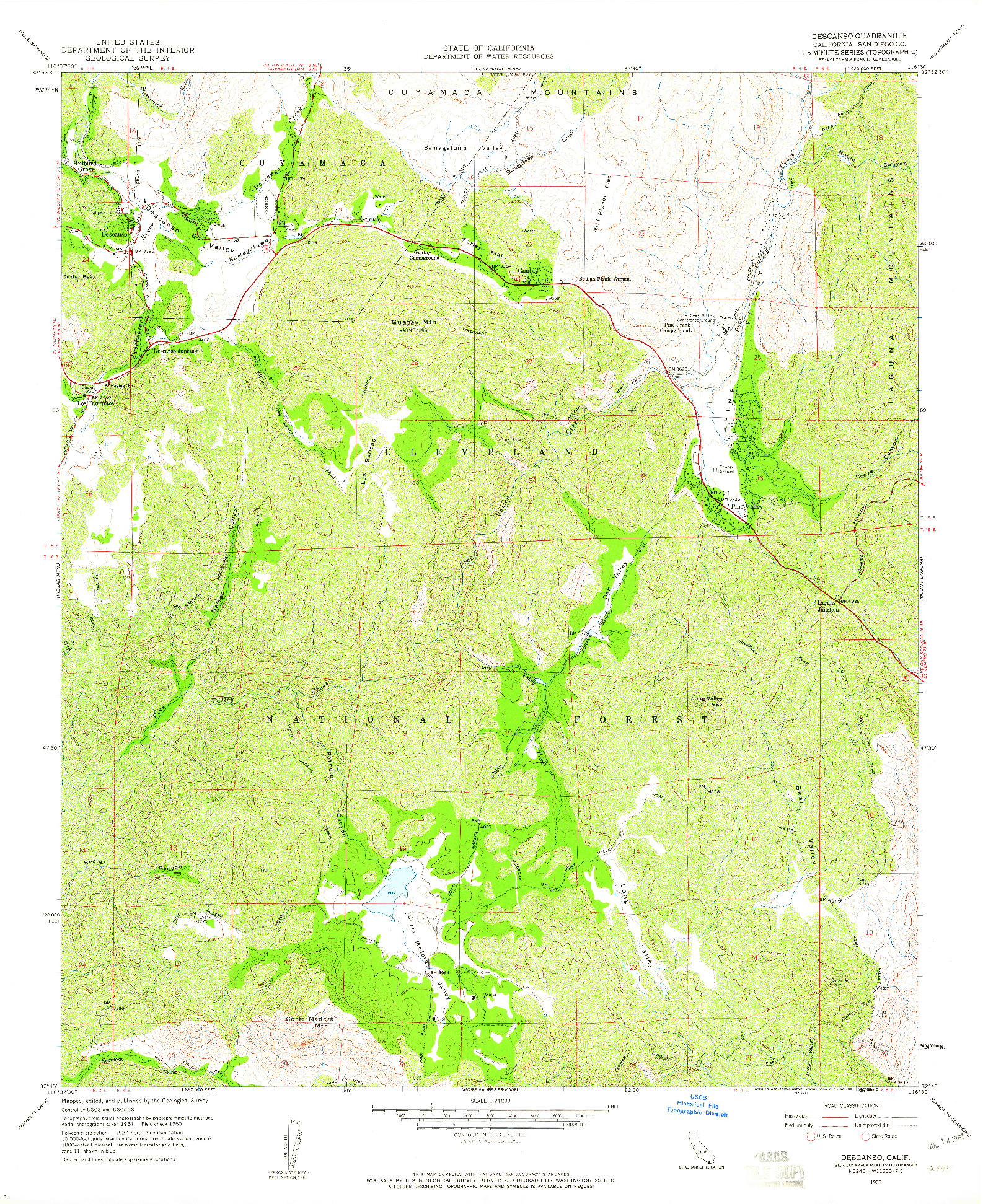 USGS 1:24000-SCALE QUADRANGLE FOR DESCANSO, CA 1960