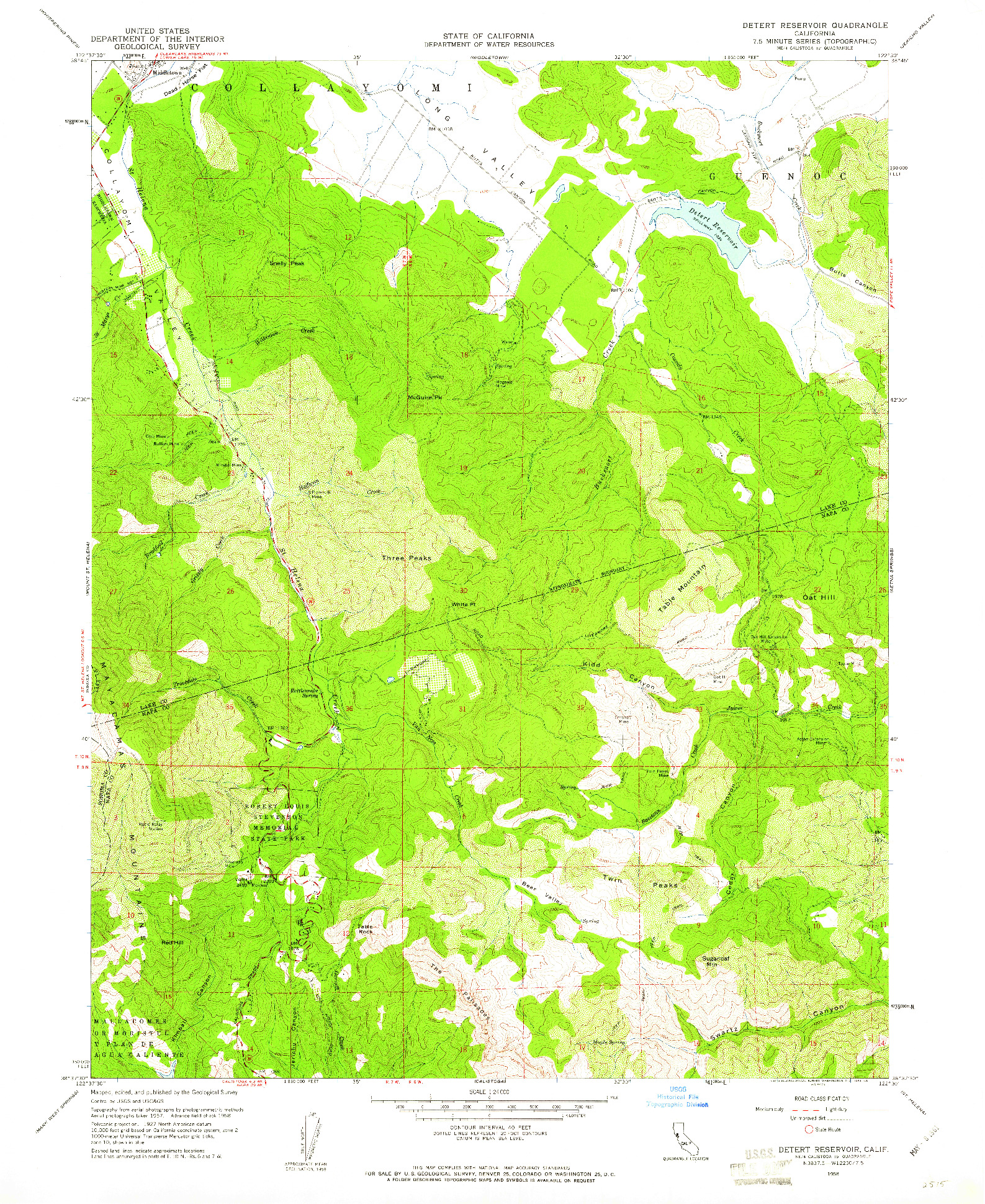 USGS 1:24000-SCALE QUADRANGLE FOR DETERT RESERVOIR, CA 1958