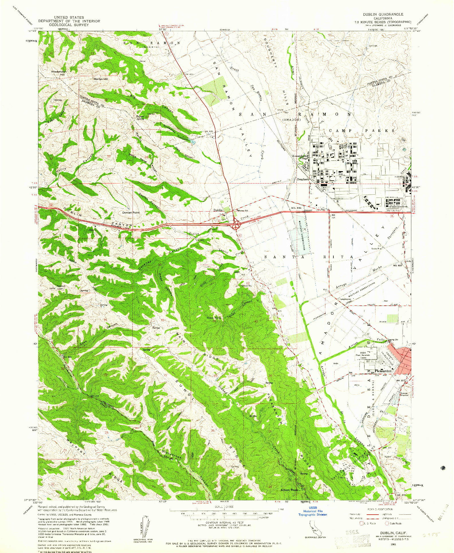 USGS 1:24000-SCALE QUADRANGLE FOR DUBLIN, CA 1961