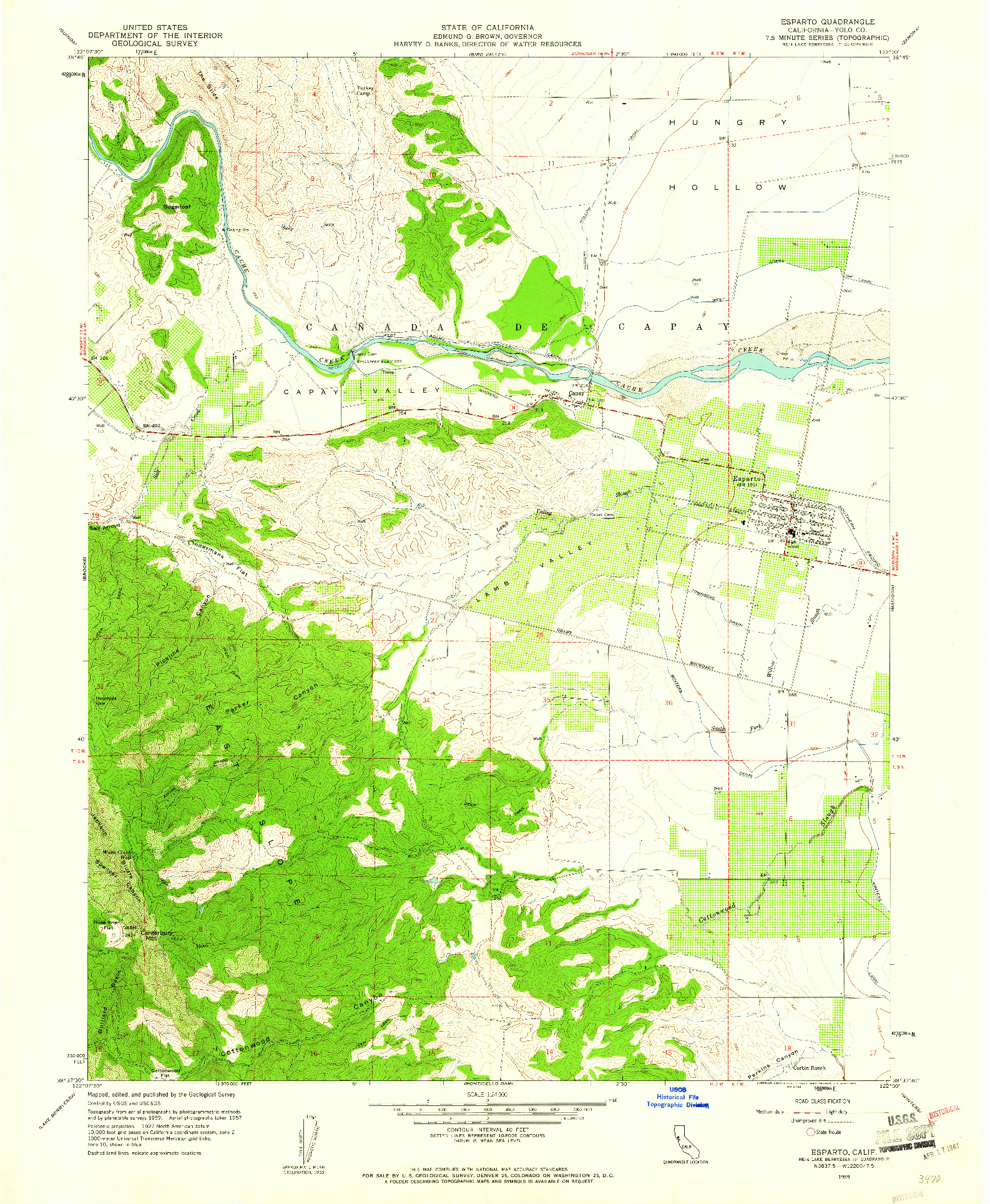 USGS 1:24000-SCALE QUADRANGLE FOR ESPARTO, CA 1959