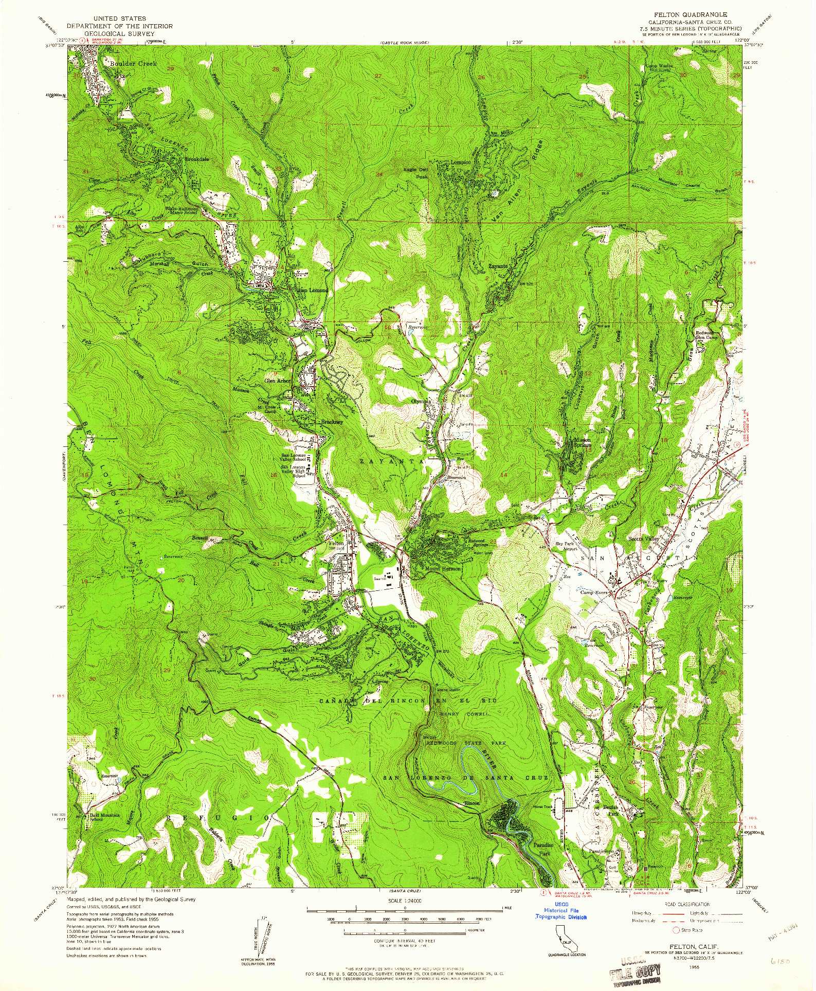 USGS 1:24000-SCALE QUADRANGLE FOR FELTON, CA 1955