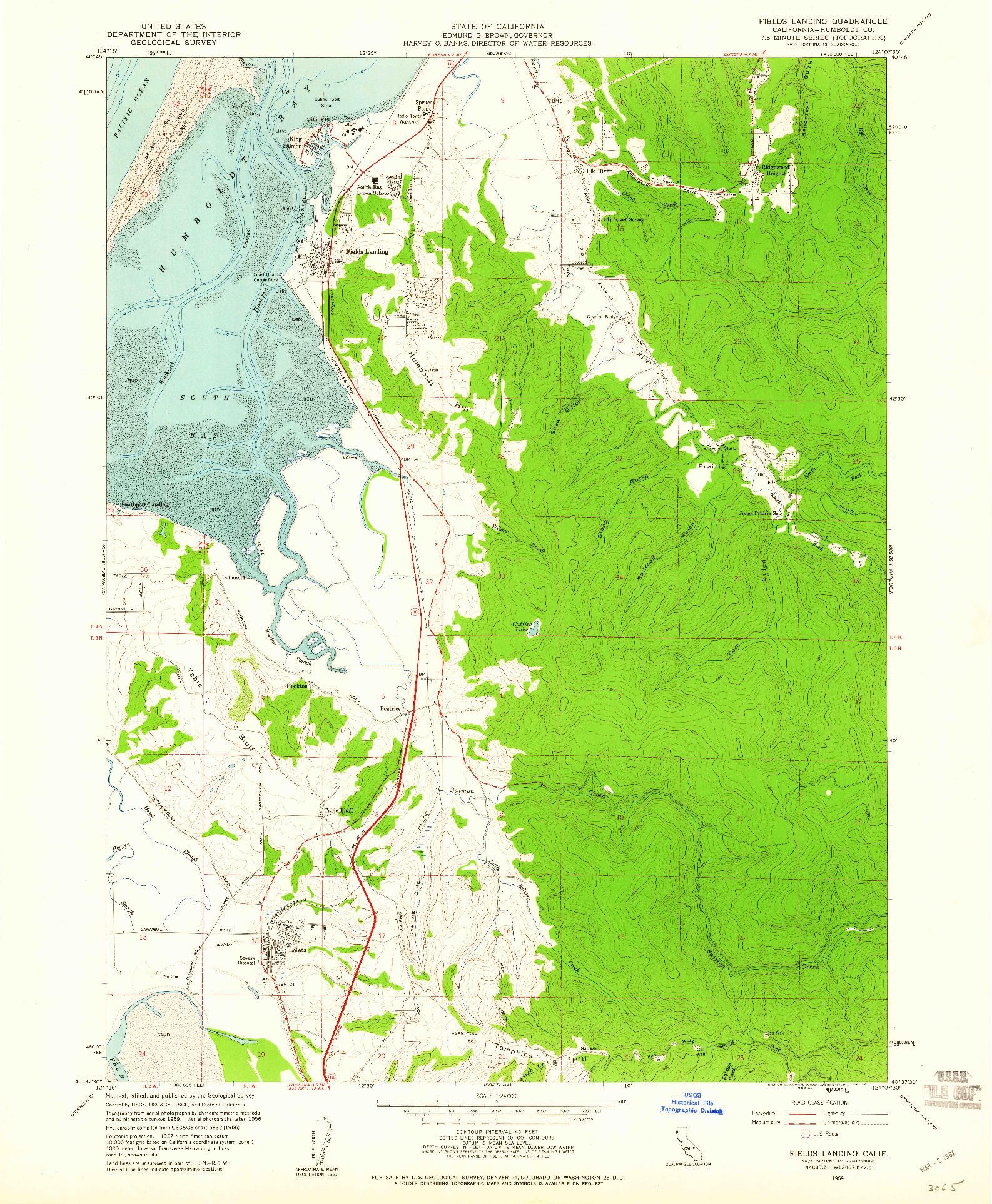 USGS 1:24000-SCALE QUADRANGLE FOR FIELDS LANDING, CA 1959