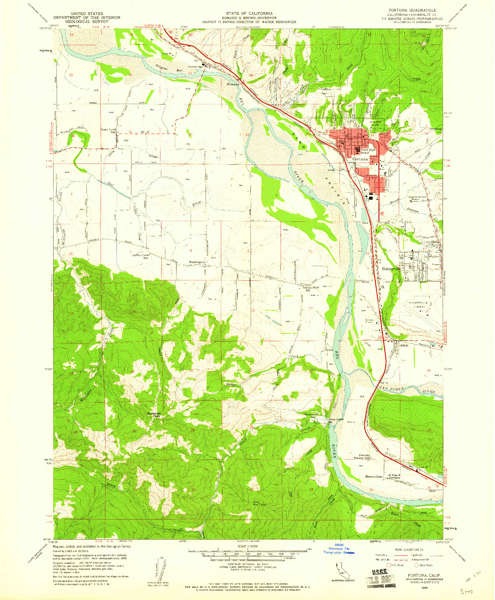 USGS 1:24000-SCALE QUADRANGLE FOR FORTUNA, CA 1959