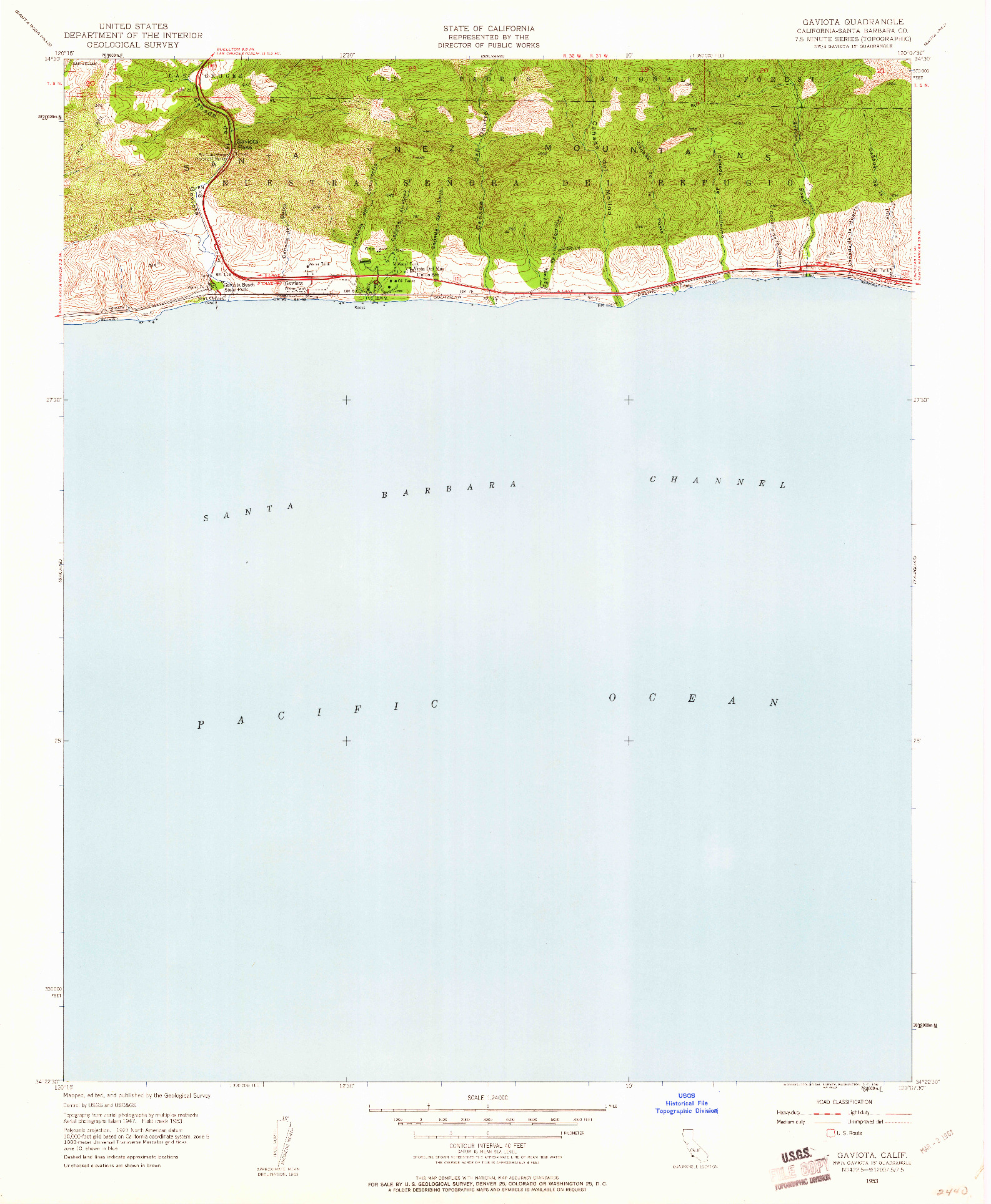 USGS 1:24000-SCALE QUADRANGLE FOR GAVIOTA, CA 1953