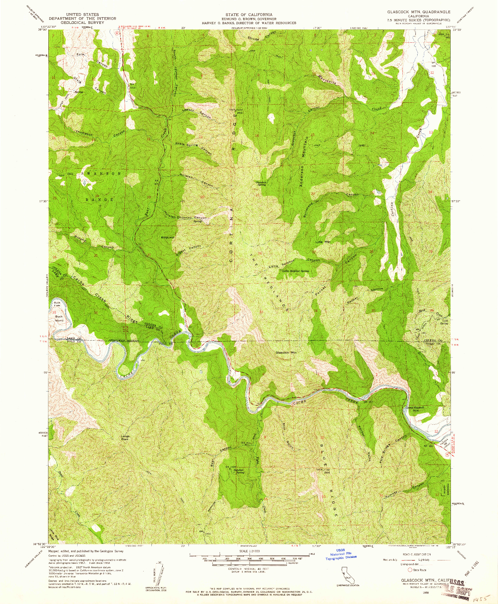 USGS 1:24000-SCALE QUADRANGLE FOR GLASCOCK MTN, CA 1958