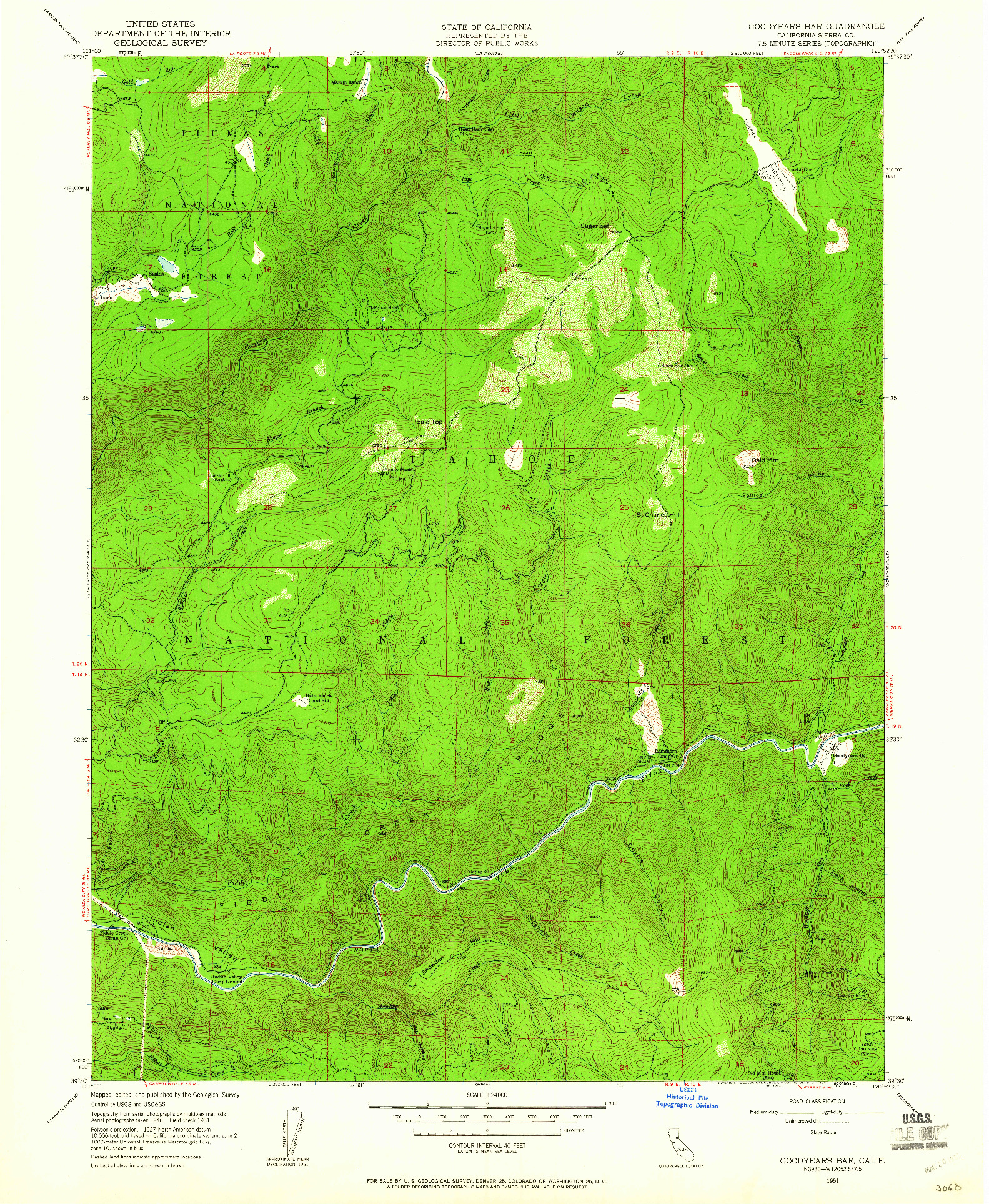 USGS 1:24000-SCALE QUADRANGLE FOR GOODYEARS BAR, CA 1951