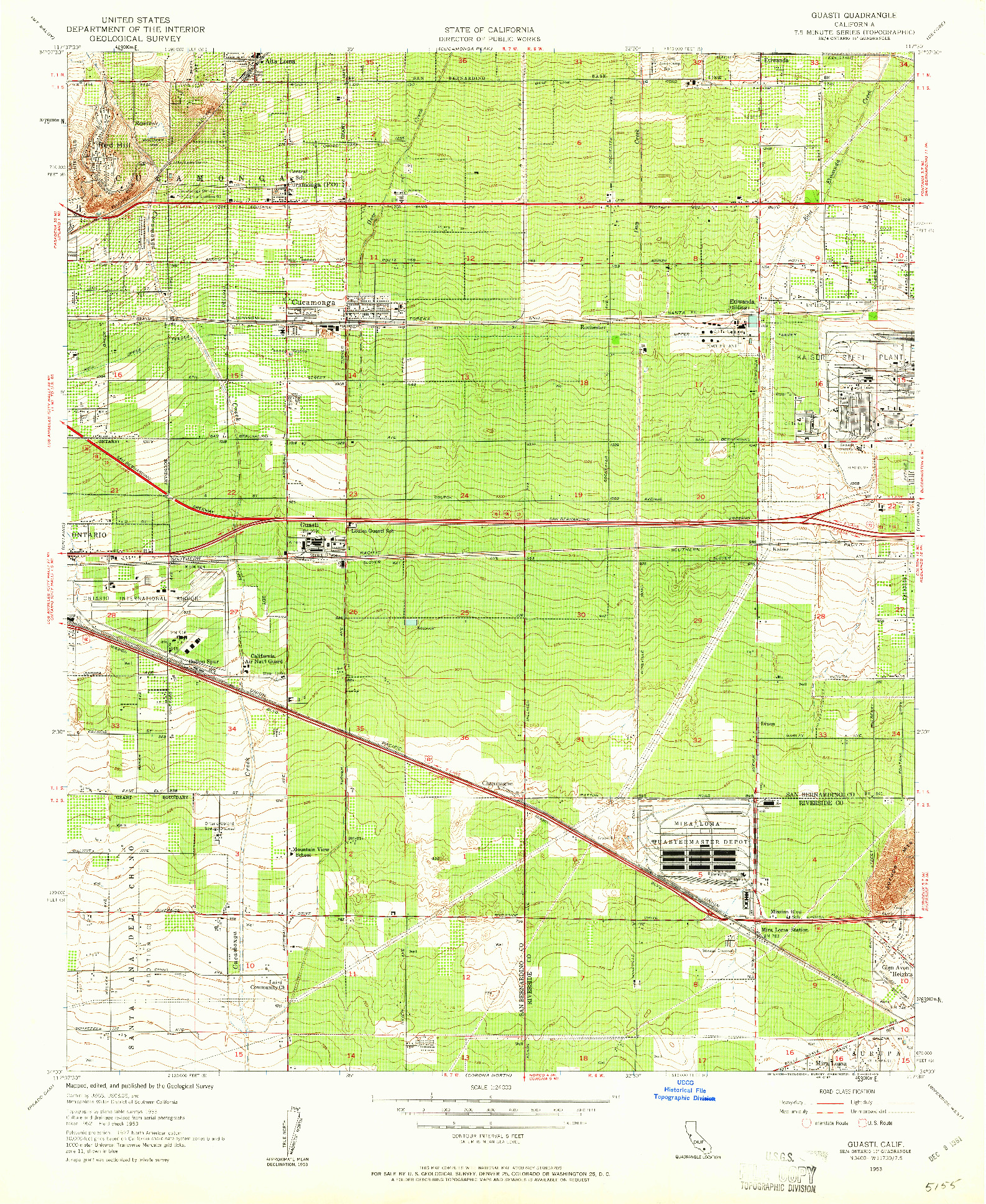 USGS 1:24000-SCALE QUADRANGLE FOR GUASTI, CA 1953