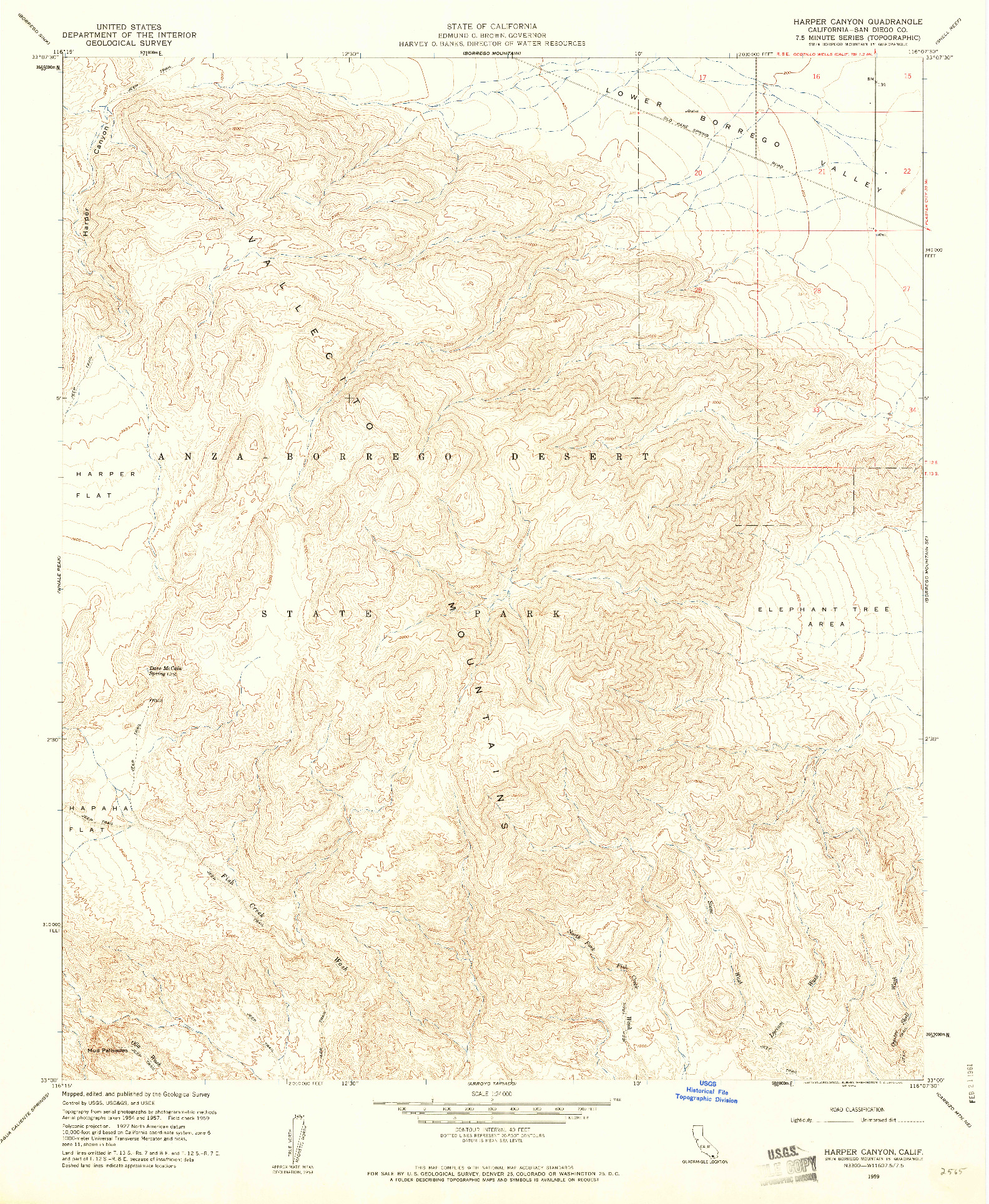 USGS 1:24000-SCALE QUADRANGLE FOR HARPER CANYON, CA 1959