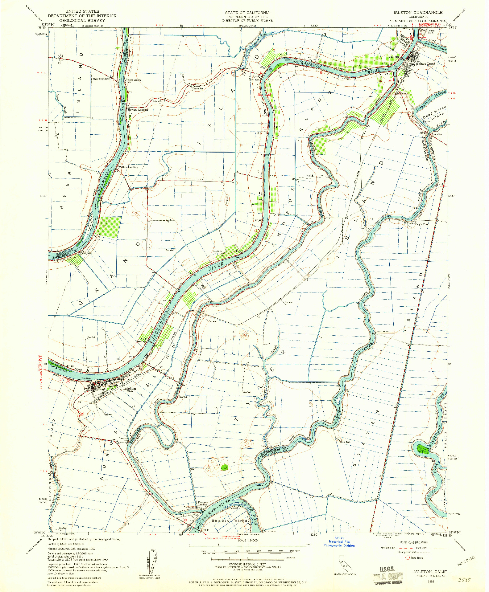 USGS 1:24000-SCALE QUADRANGLE FOR ISLETON, CA 1952