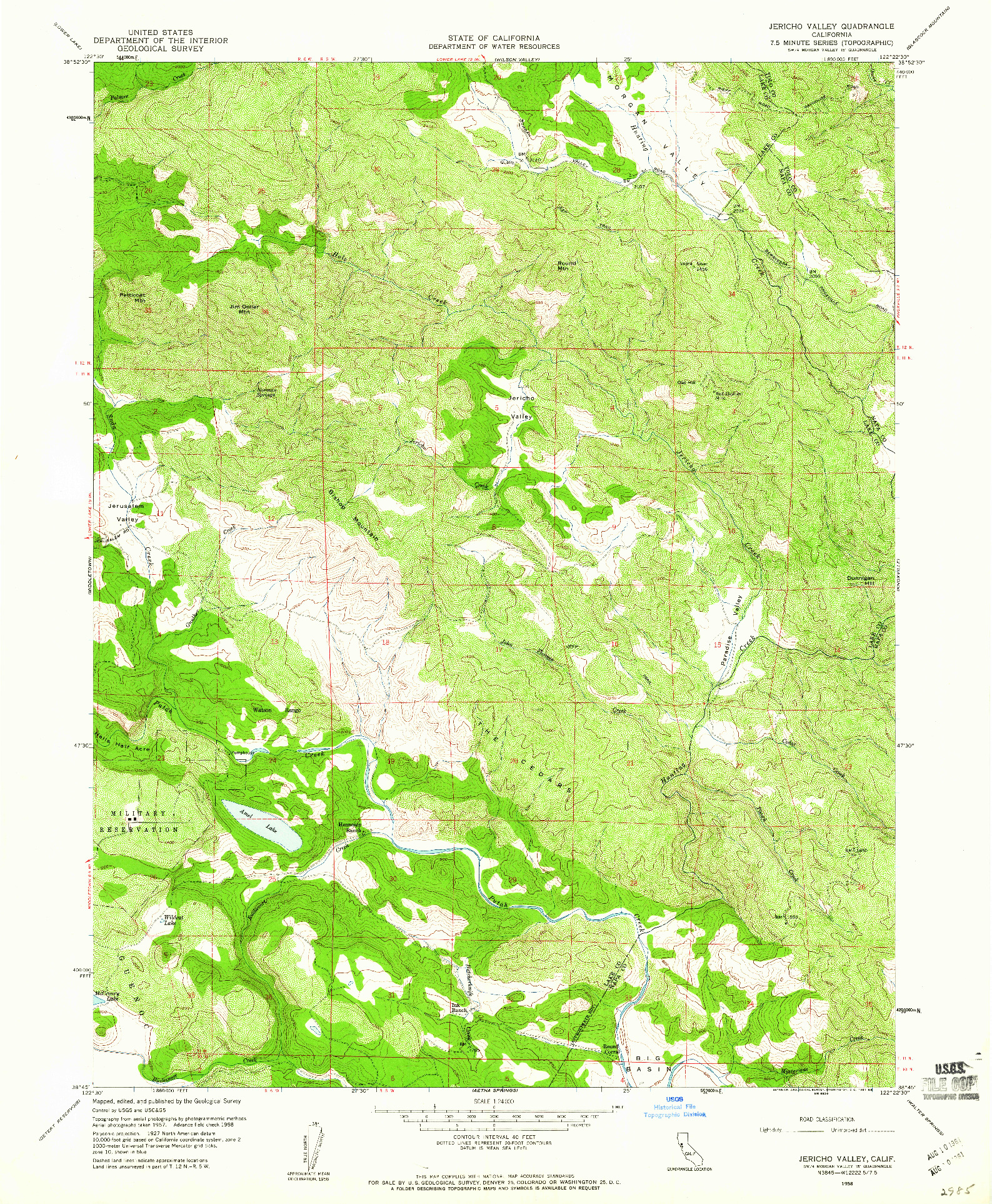 USGS 1:24000-SCALE QUADRANGLE FOR JERICHO VALLEY, CA 1958