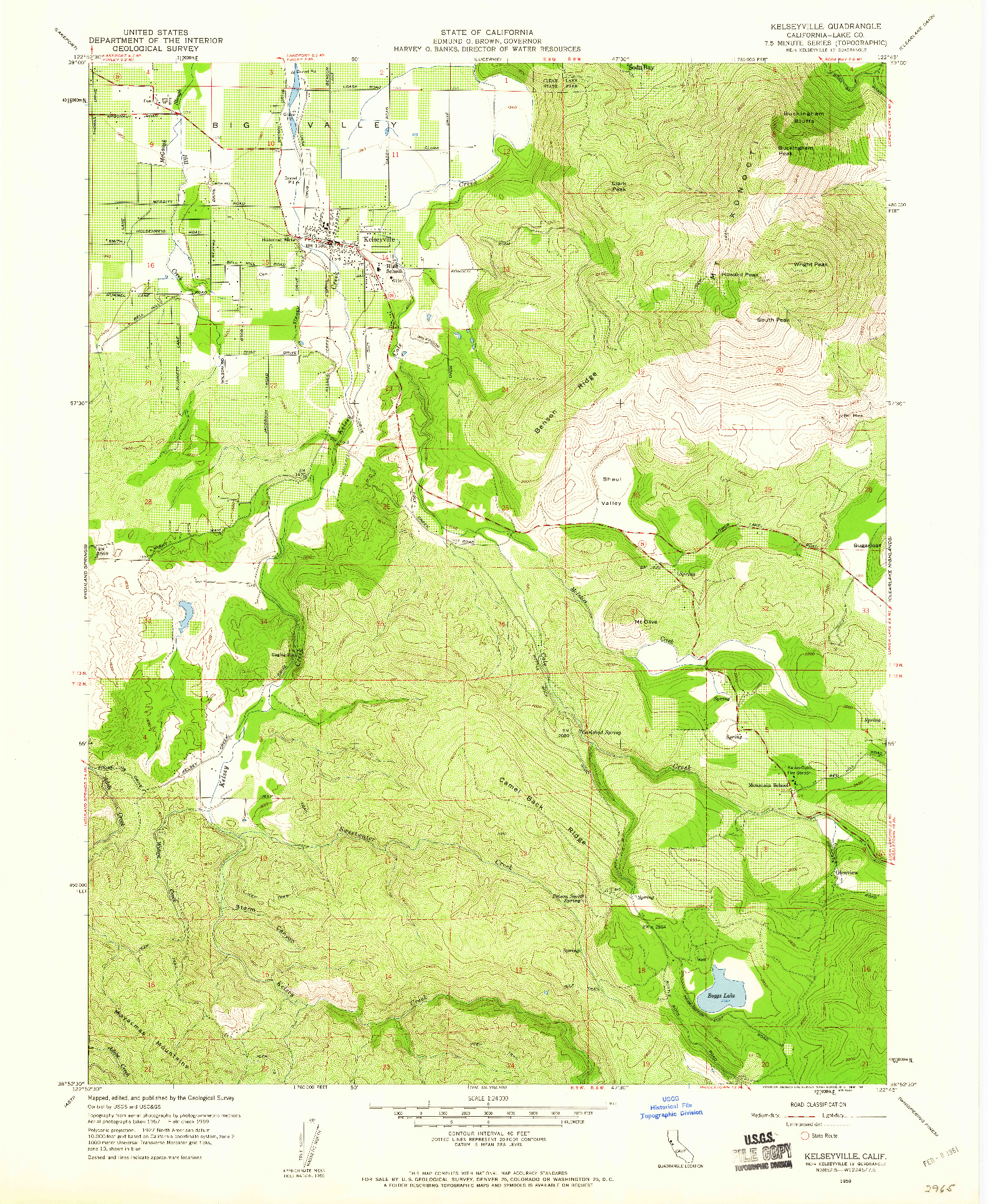 USGS 1:24000-SCALE QUADRANGLE FOR KELSEYVILLE, CA 1959