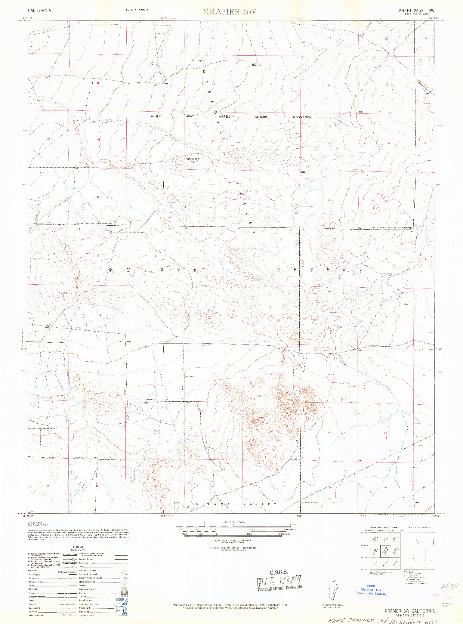 USGS 1:24000-SCALE QUADRANGLE FOR KRAMER SW, CA 1947