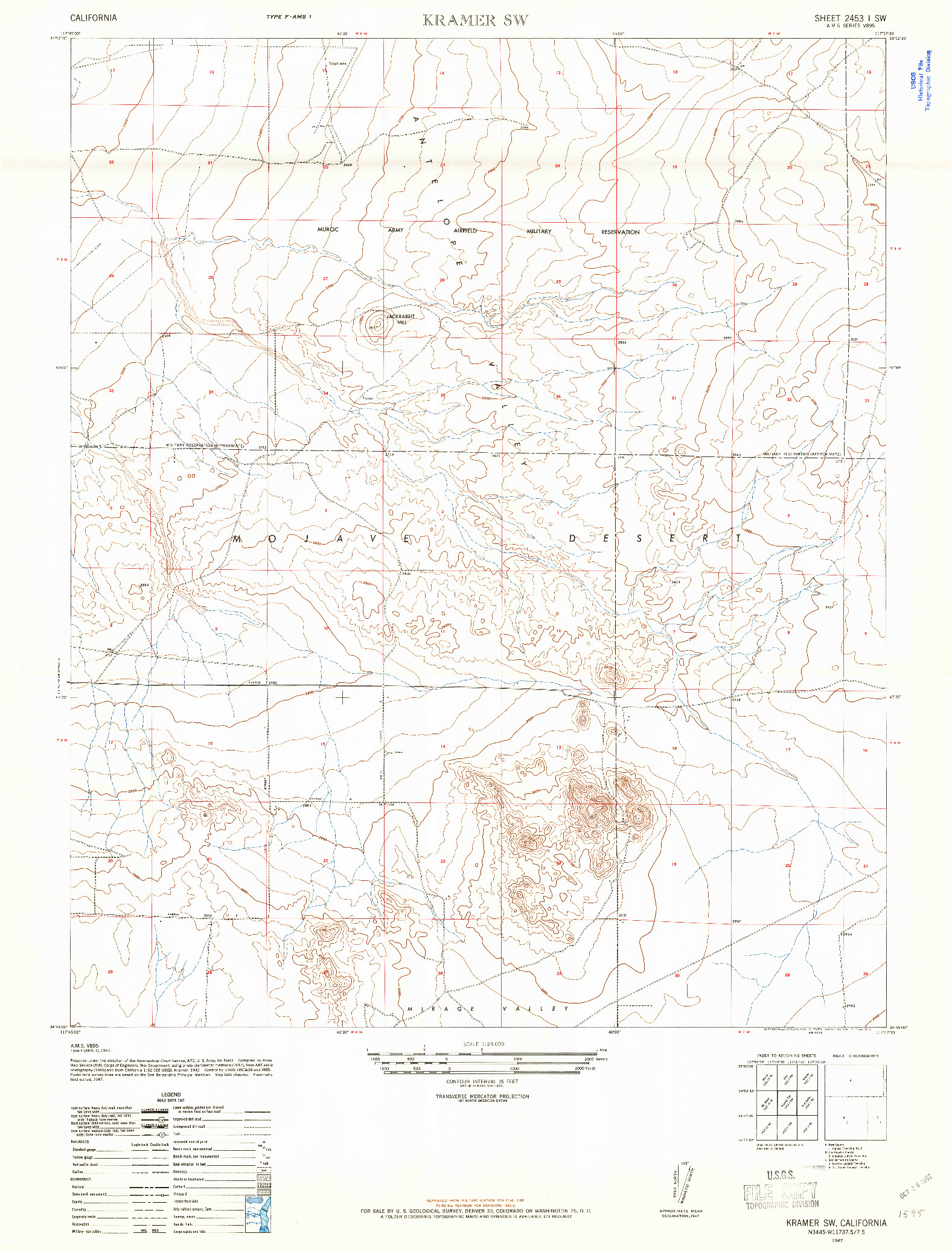 USGS 1:24000-SCALE QUADRANGLE FOR KRAMER SW, CA 1947