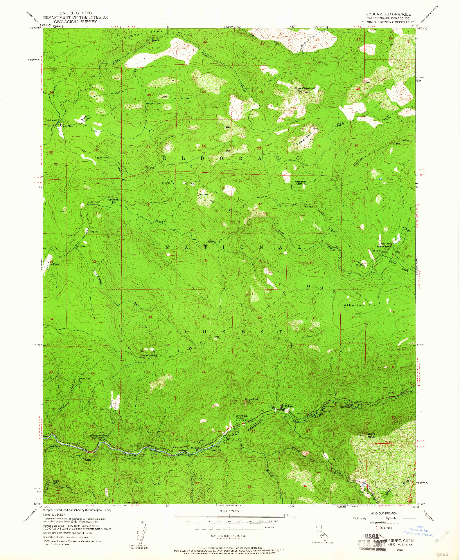 USGS 1:24000-SCALE QUADRANGLE FOR KYBURZ, CA 1952